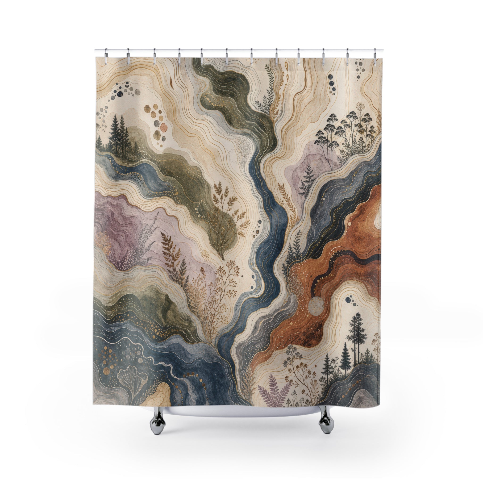Mountain Agate Shower Curtain, Sage Blue Nature Bathroom Decor, Abstract Landscape Bath Curtain, Guest Bathroom Decor, Cabin Bath Decor