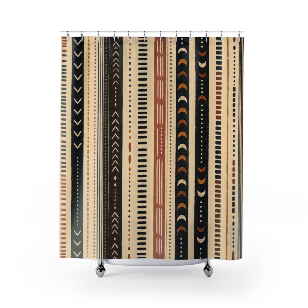 Black Rust Moon Chevron Stripe Shower Curtain