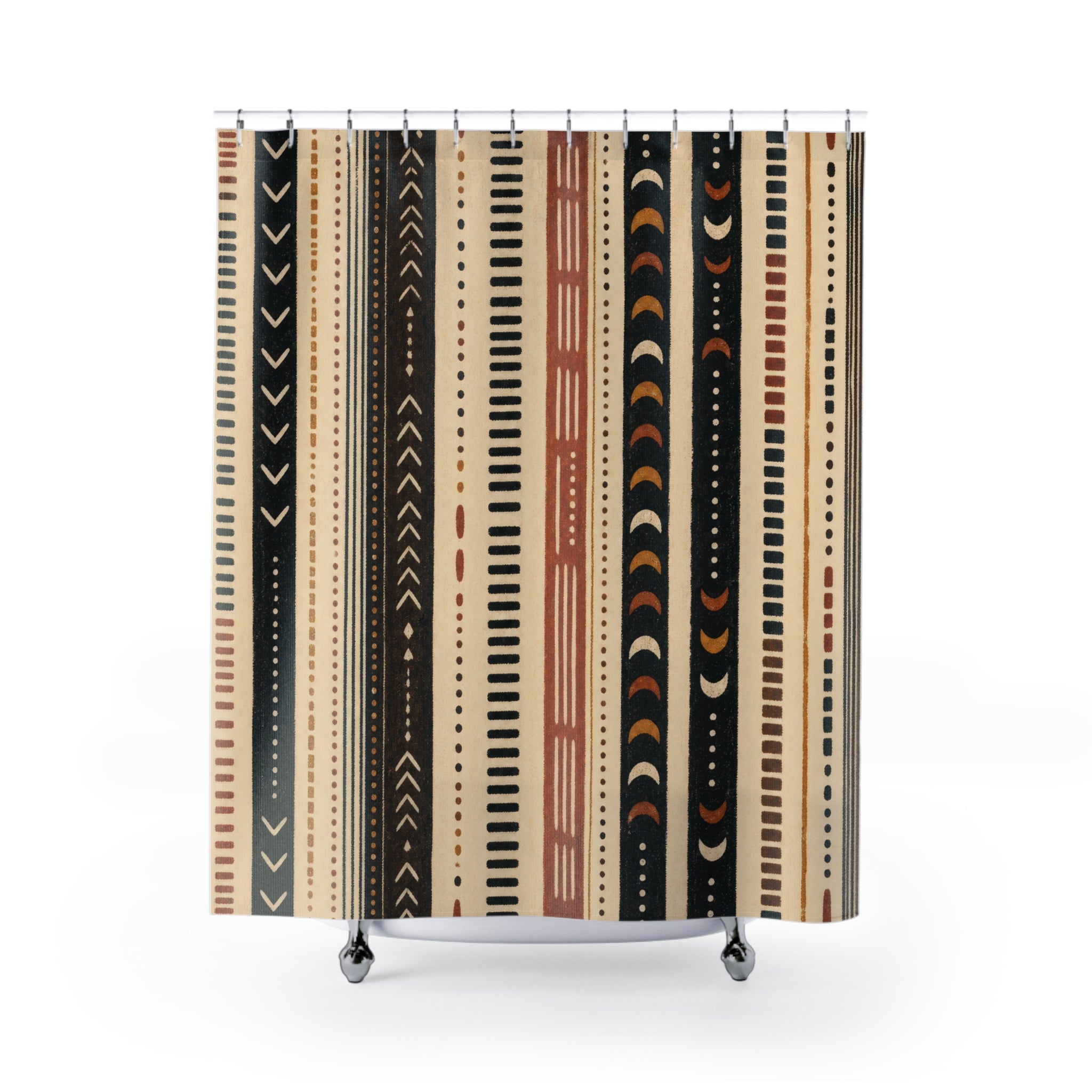 Black Rust Moon Chevron Stripe Shower Curtain