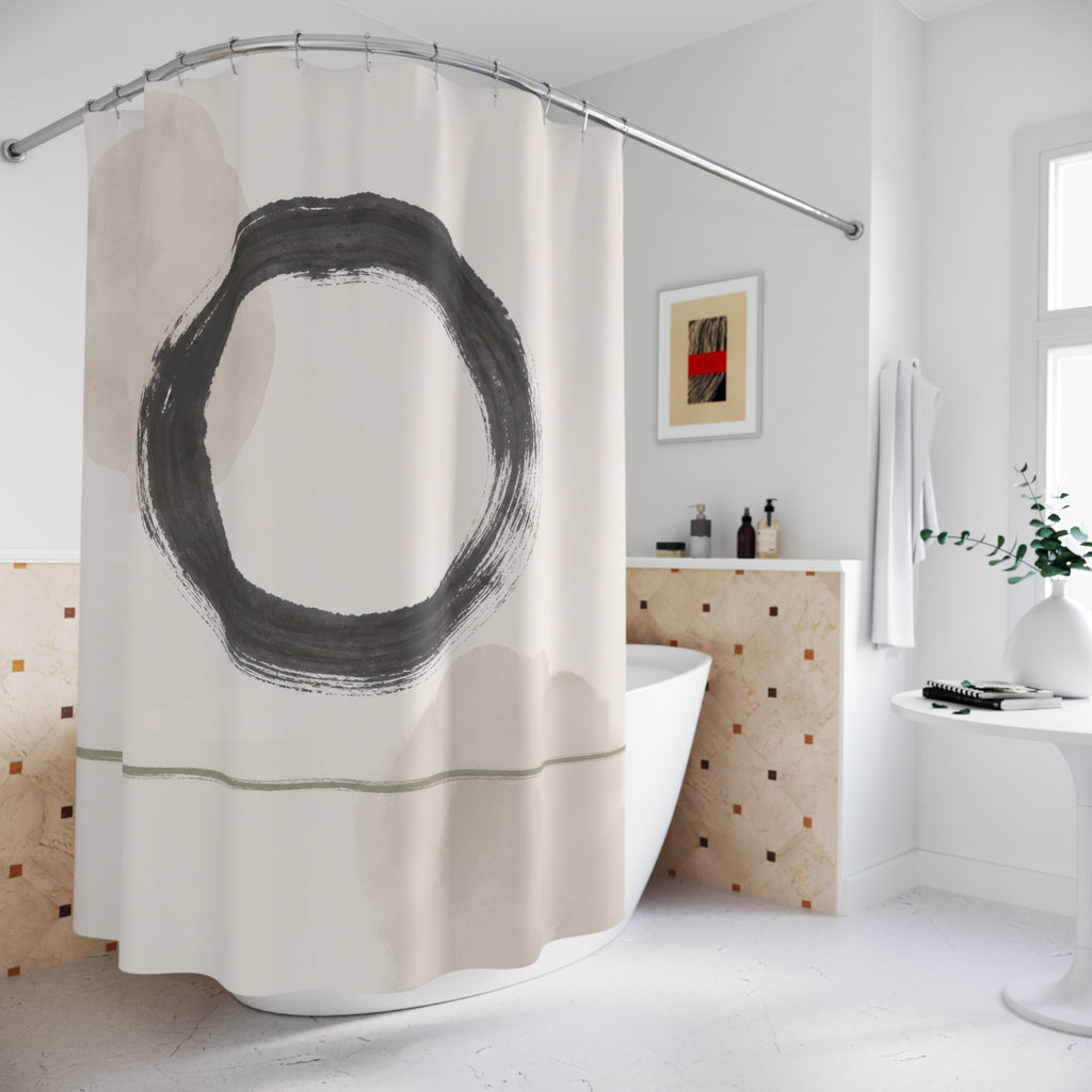 Black Ink Circle Line Art Shower Curtain
