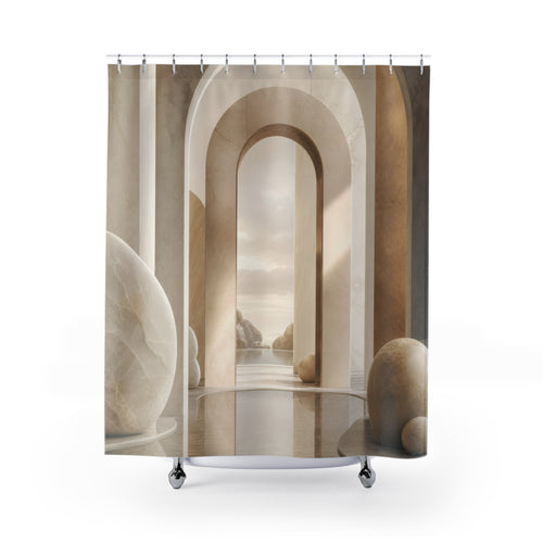 Alabaster Architectural decorative shower curtain with full front view