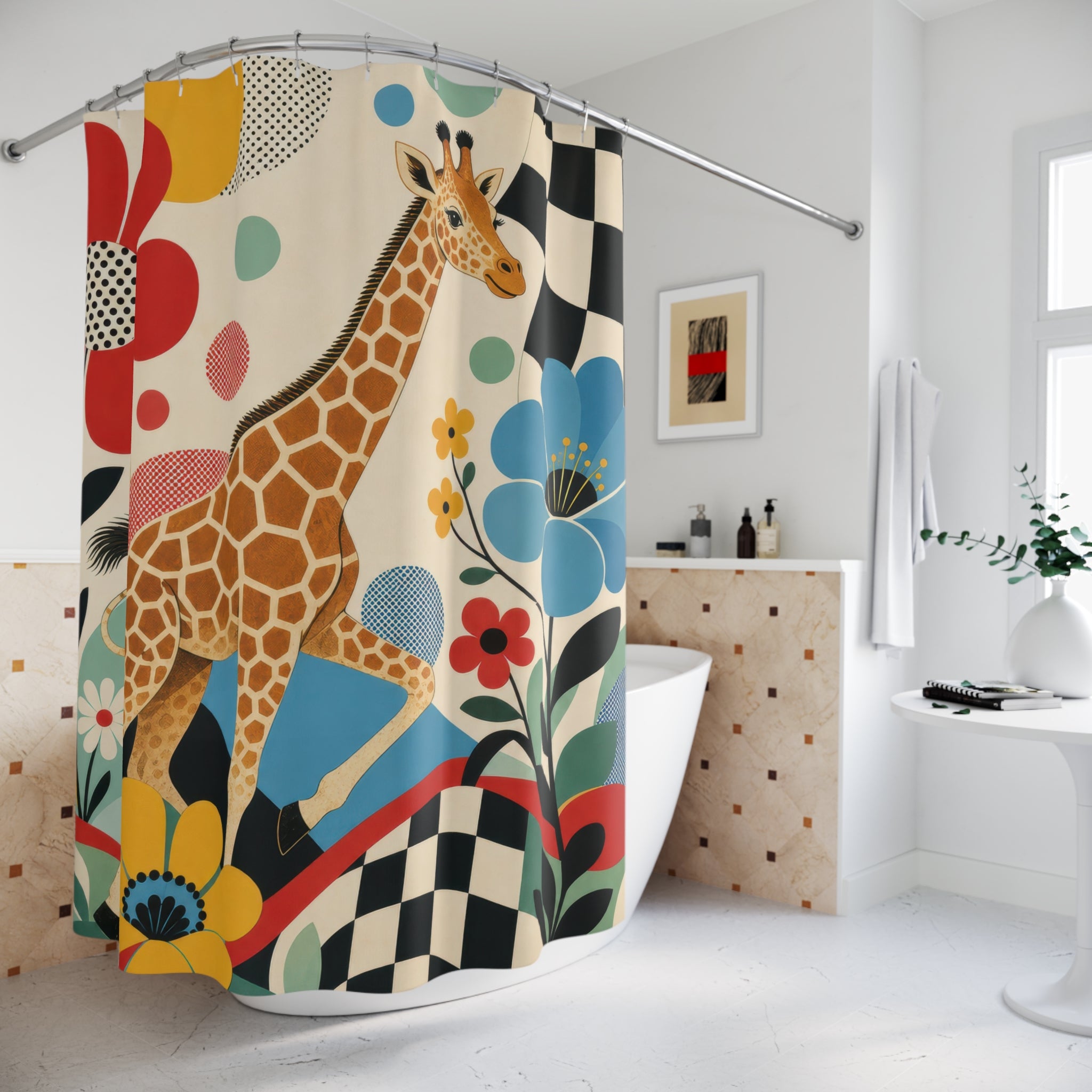 Retro Floral Animal Shower Curtain