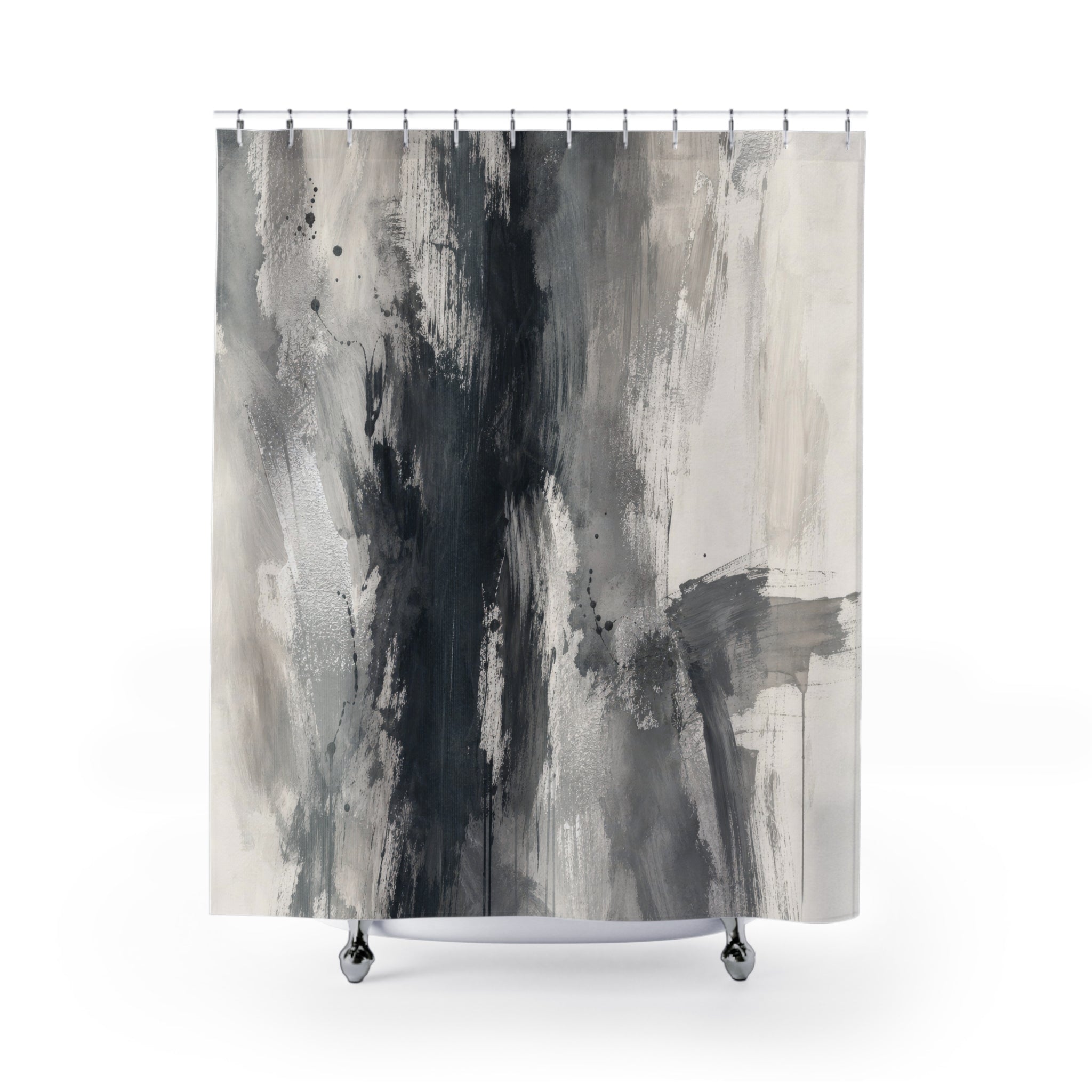 Black Gray Brushstroke Shower Curtain