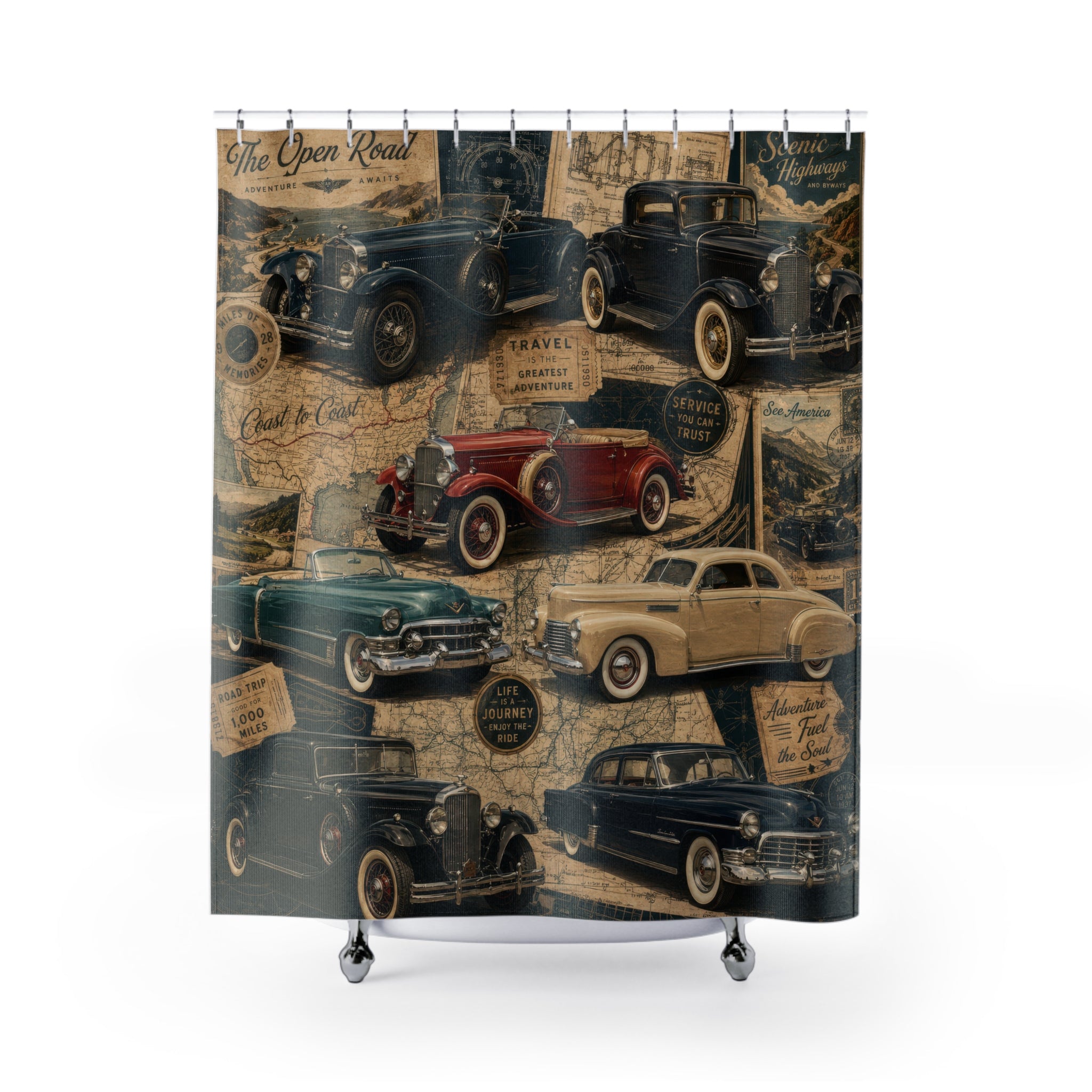 Vintage Car Shower Curtain: Retro Road Trip