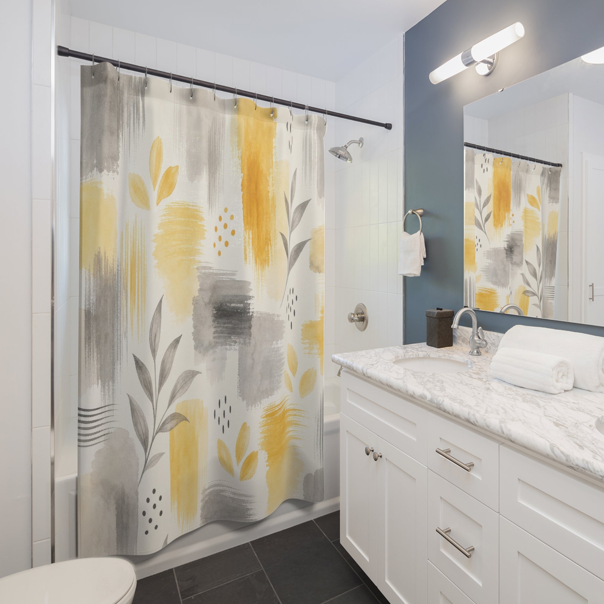 Gray Yellow Shower Curtain
