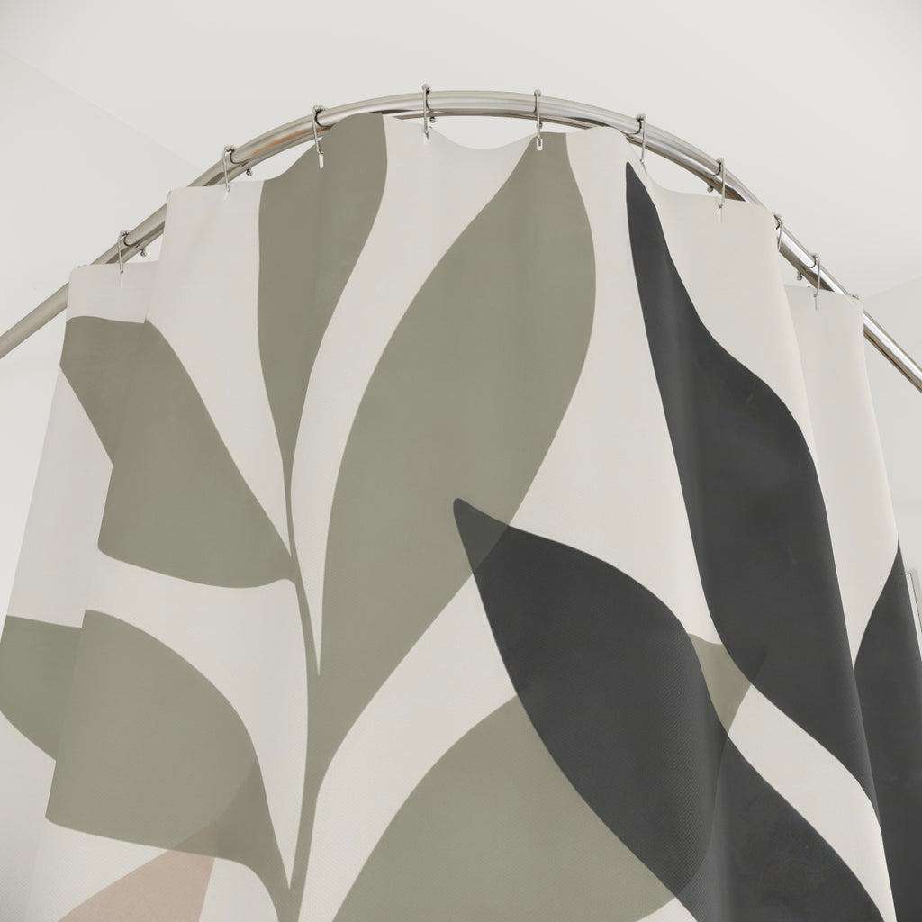Sage Black Botanical Branch Shower Curtain