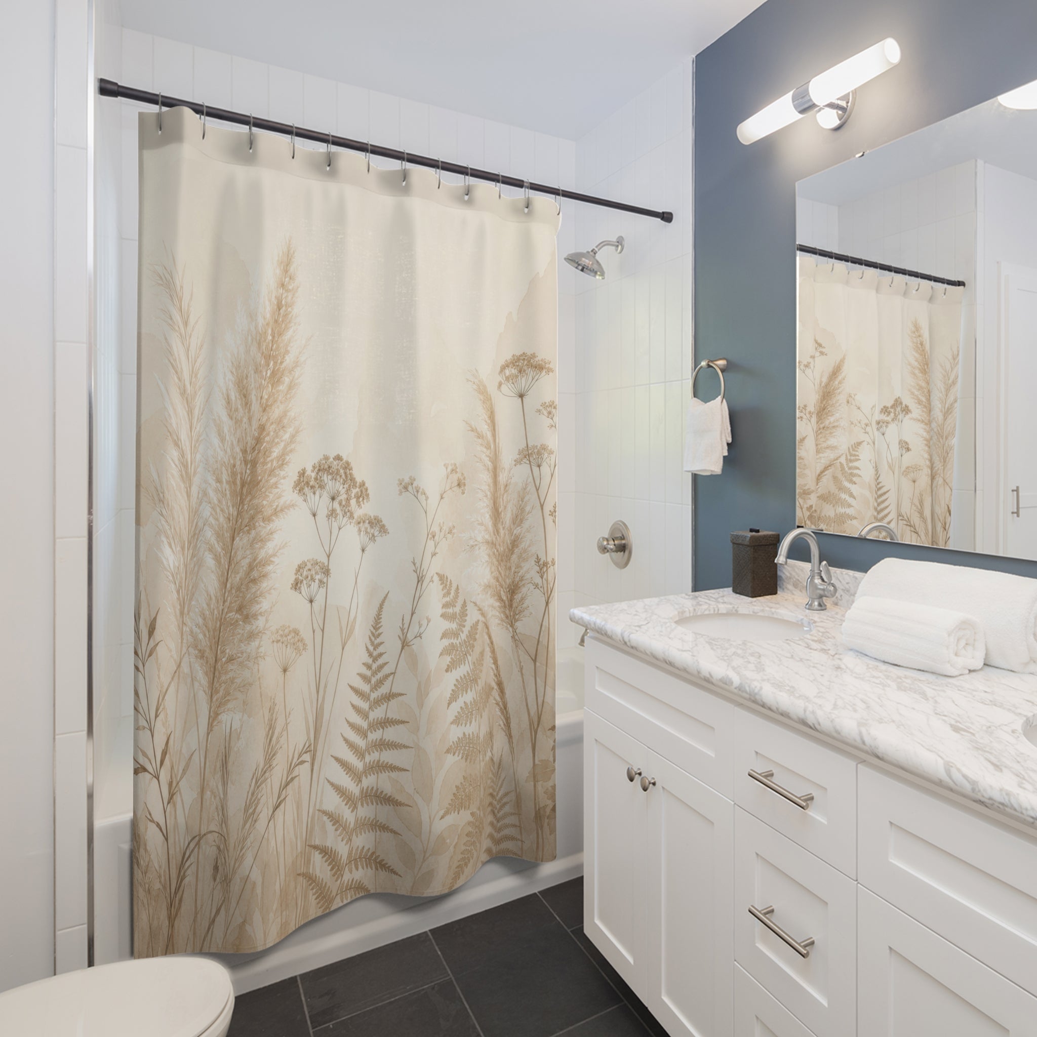 Beige Pampas Fern Wildflower Shower Curtain