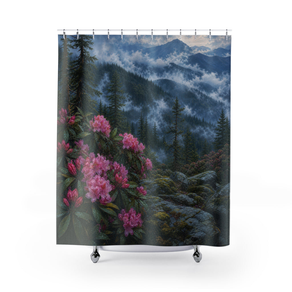 Foggy Pine Rhododendron Ridge Shower Curtain
