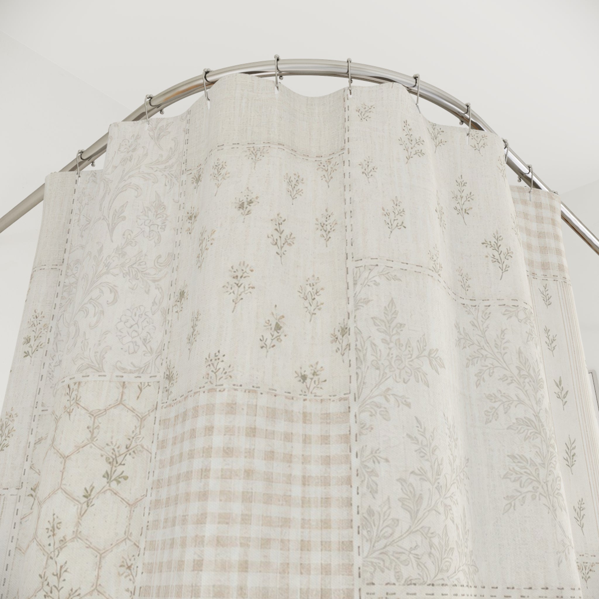 Patchwork Quilt White Farmhouse Shower Curtain