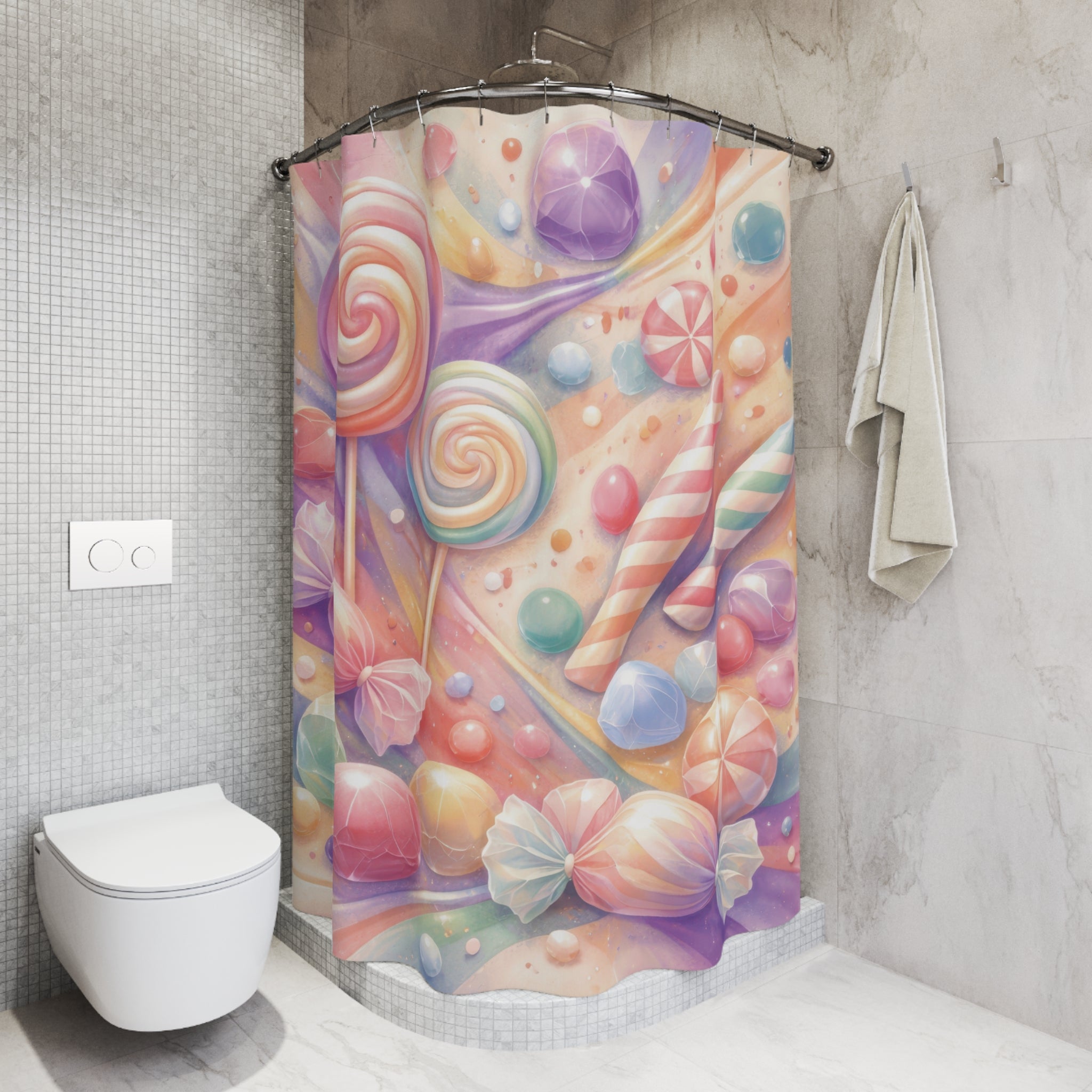 Pastel Candy Swirl Shower Curtain – Rainbow