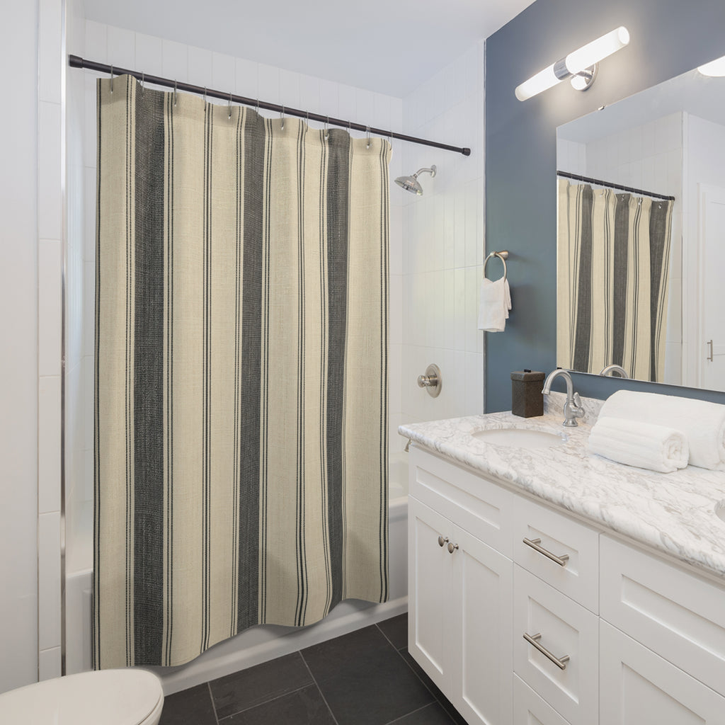 Charcoal Ticking Stripe Shower Curtain