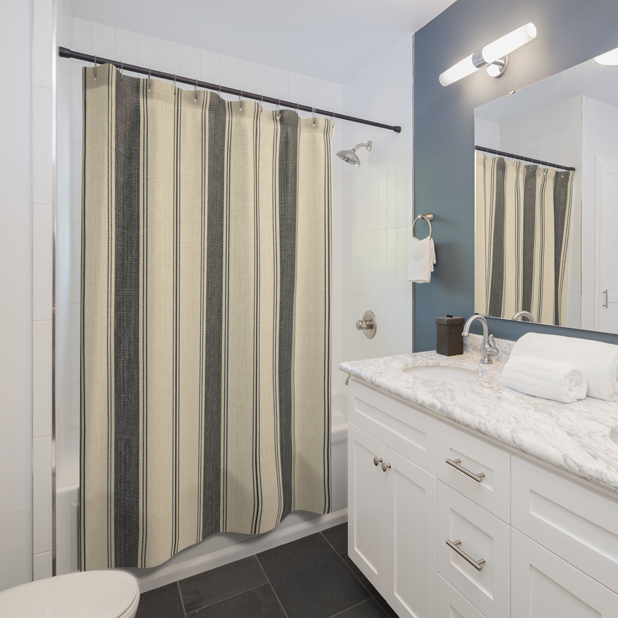 Charcoal Ticking Stripe Shower Curtain