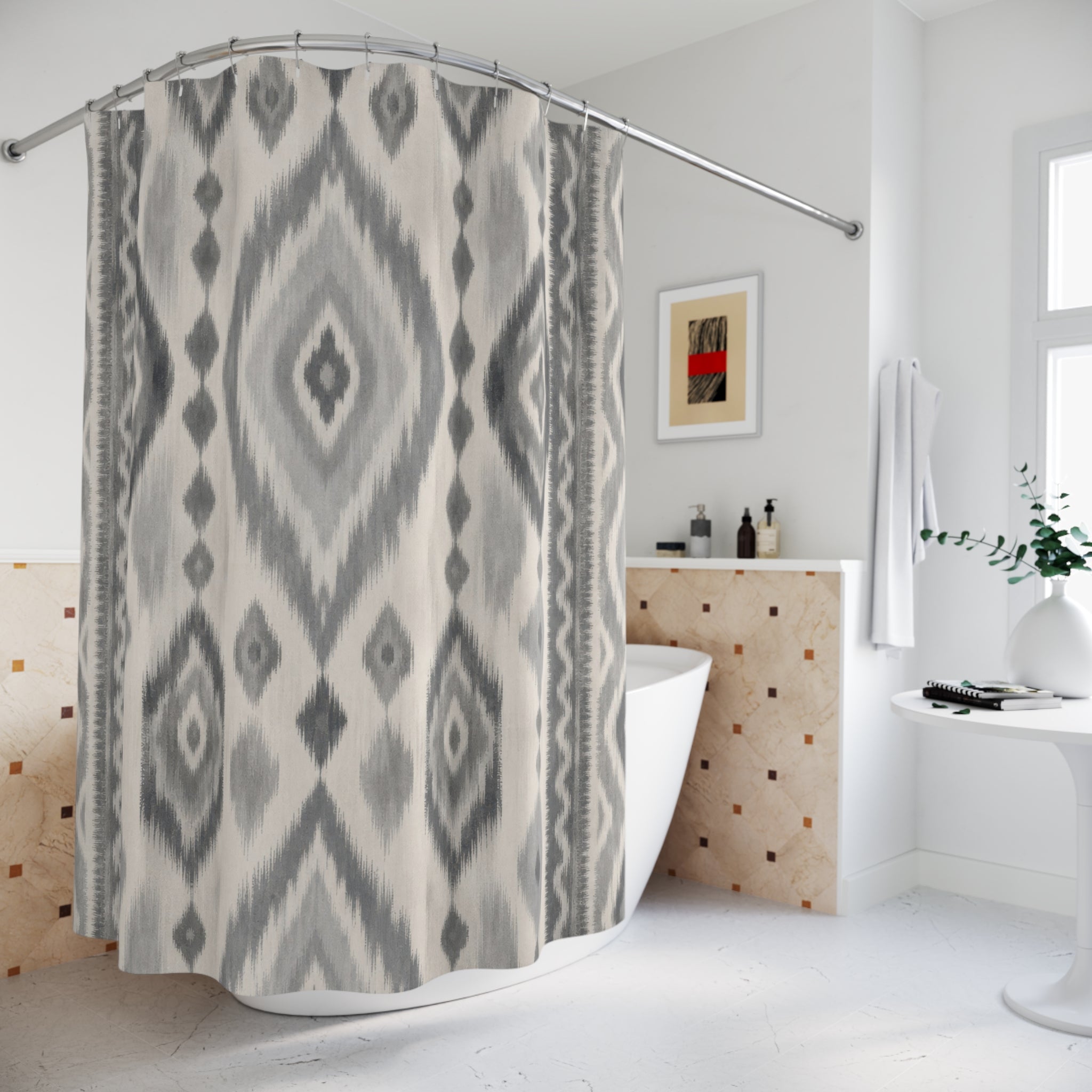 Gray White Diamond Geometric Shower Curtain