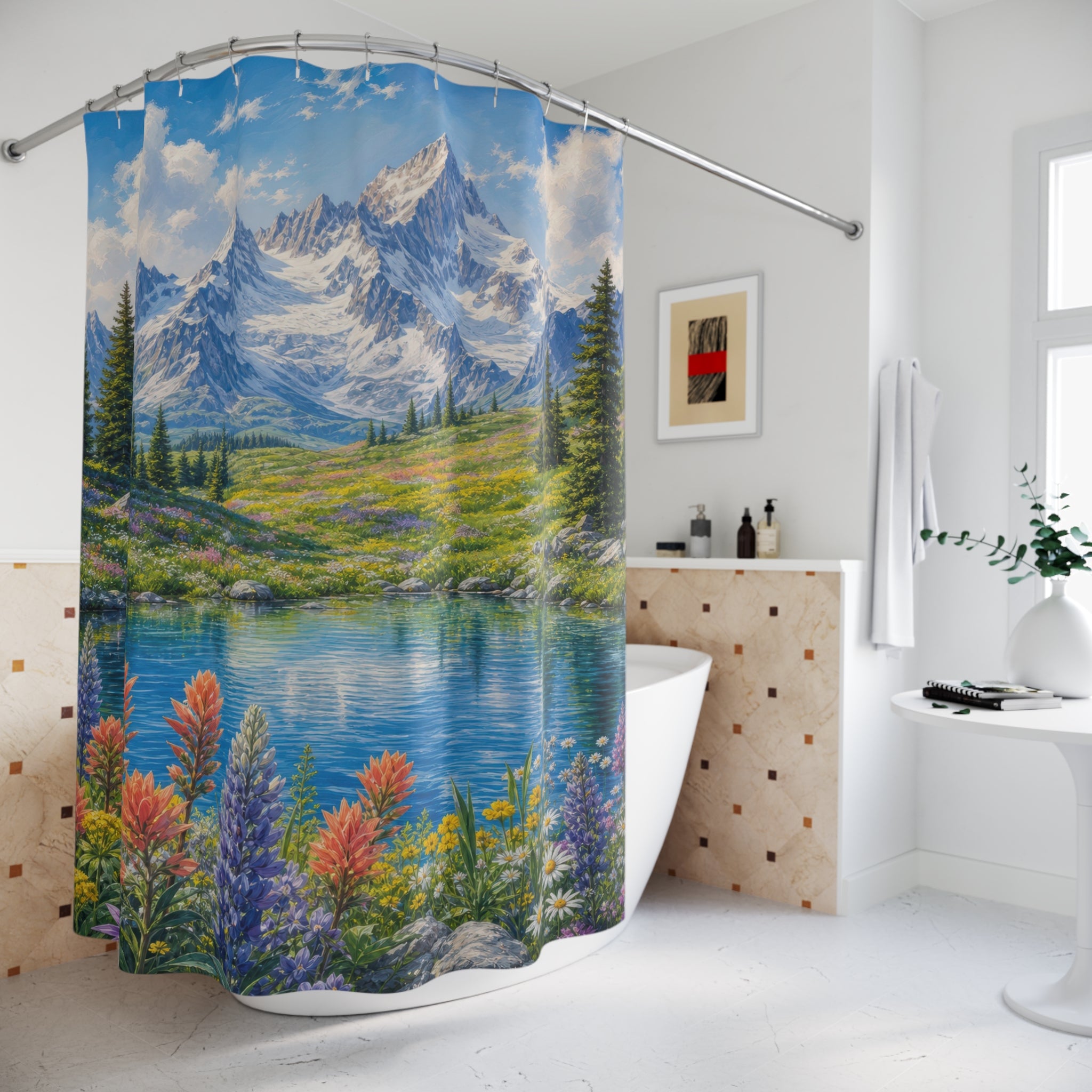 Alpine Wildflower Lake Shower Curtain