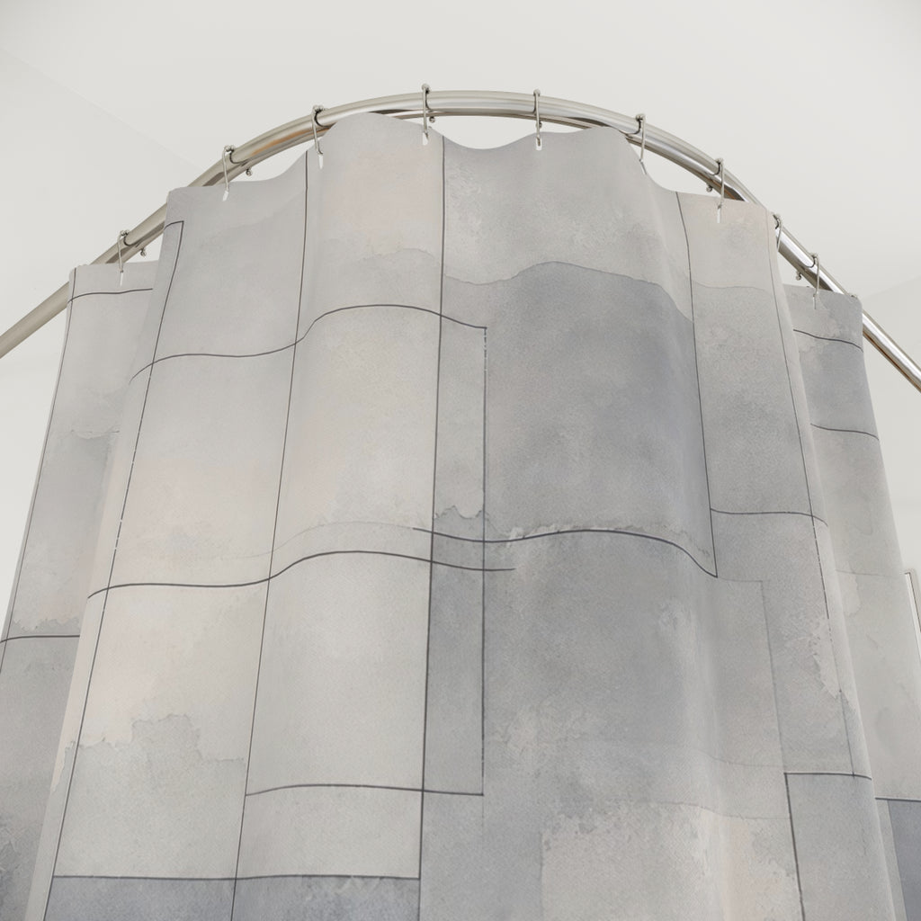 Grey Watercolor Grid Shower Curtain