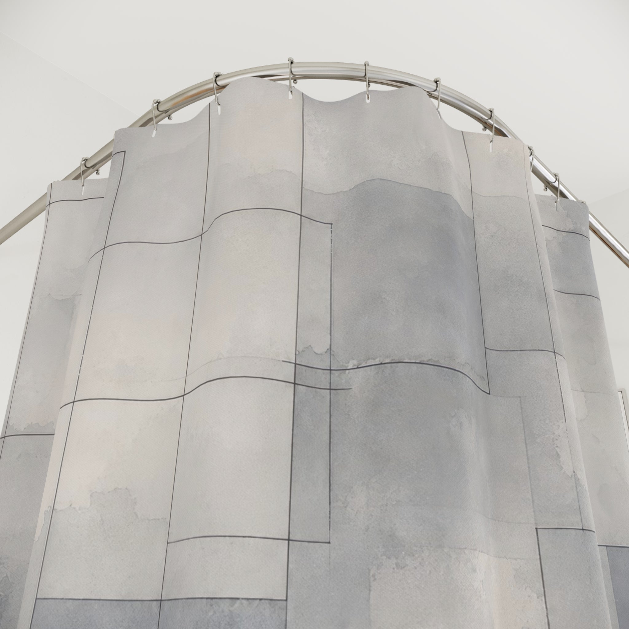 Grey Watercolor Grid Shower Curtain