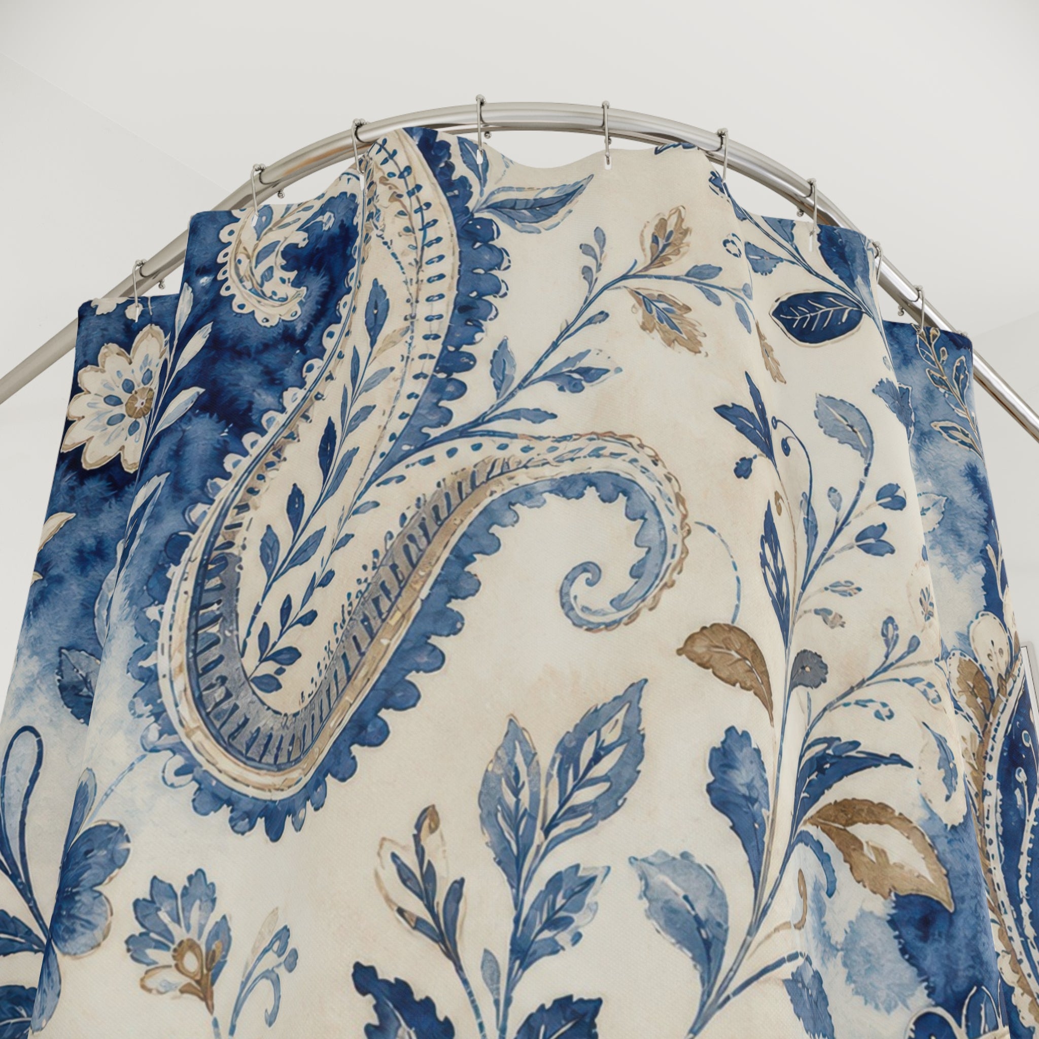 Indigo Paisley Boho Floral Shower Curtain