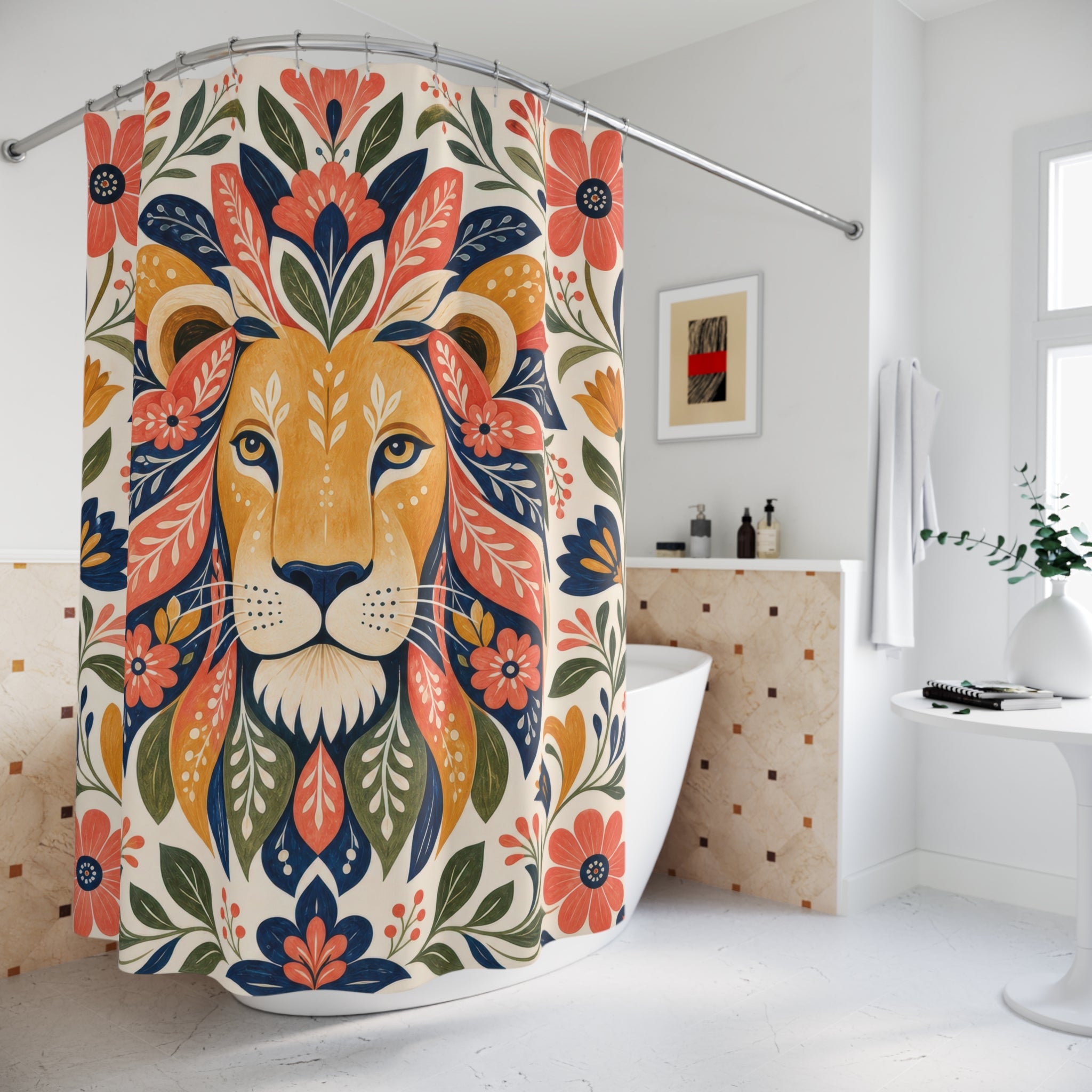 Boho Floral Animal Portrait Shower Curtain