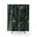Dark Green Shower Curtain: Tropical Botanical Leaf Pattern