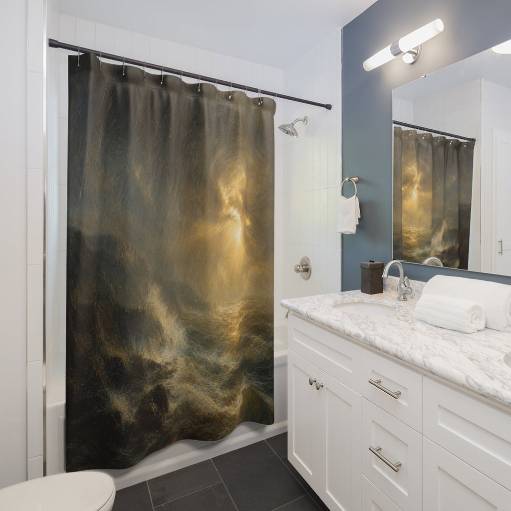Golden Coastal Storm Print Shower Curtain