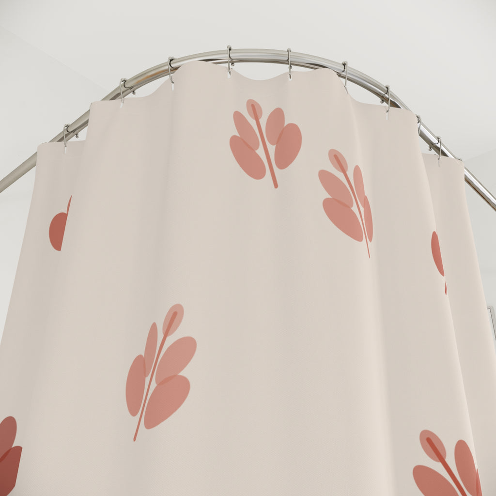 Beige and Coral Leaf Sprig Shower Curtain