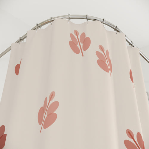 Beige and Coral Leaf Sprig Shower Curtain