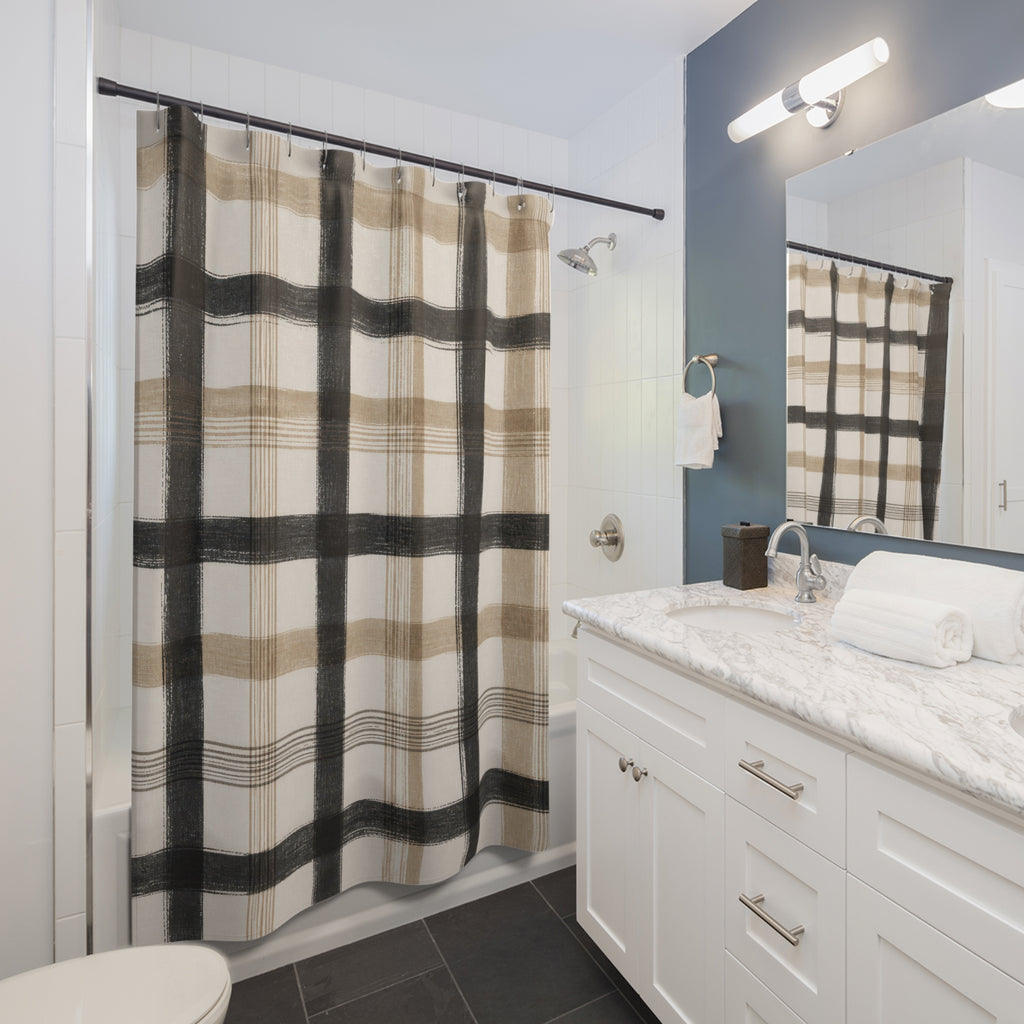Black Beige Check Shower Curtain