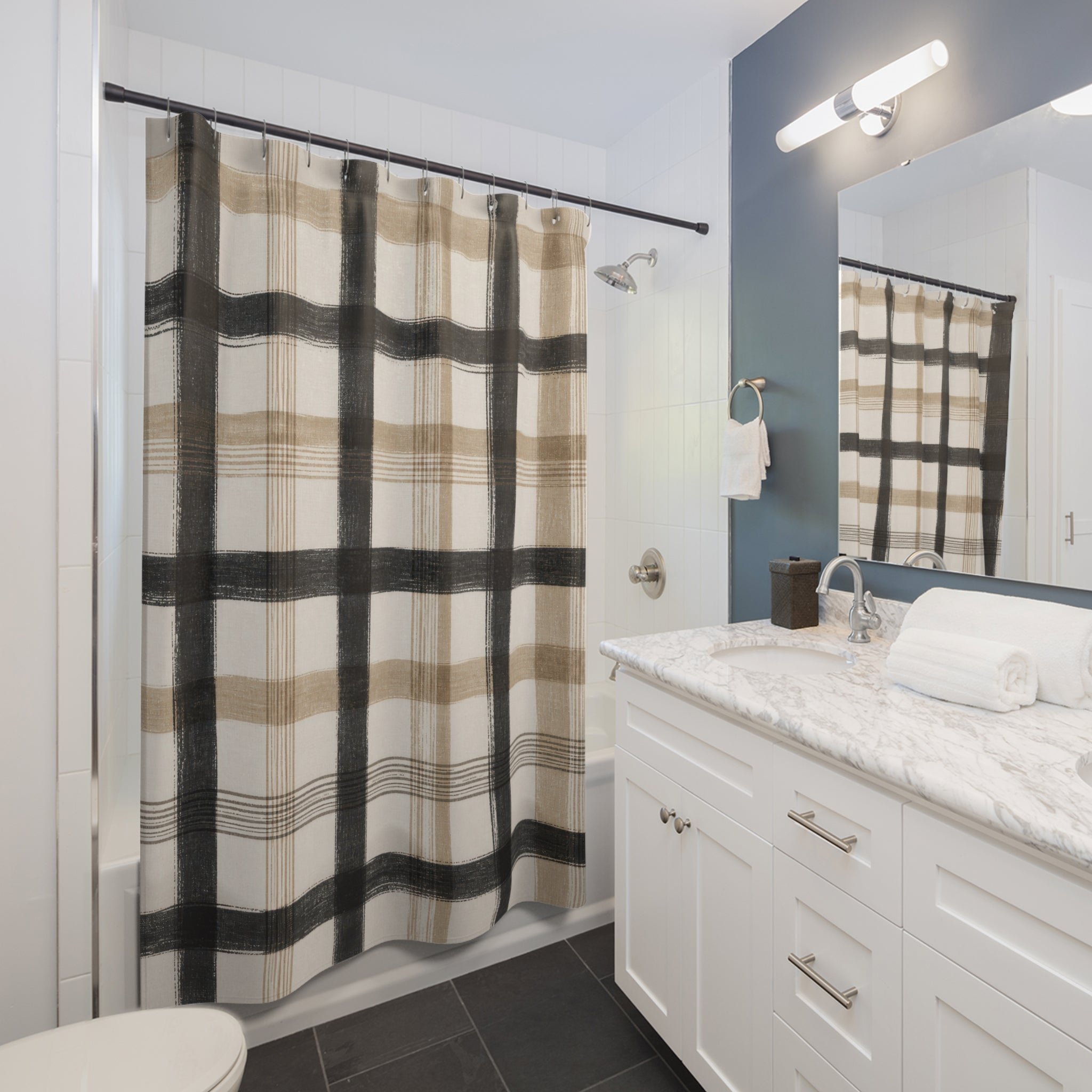 Black Beige Check Shower Curtain