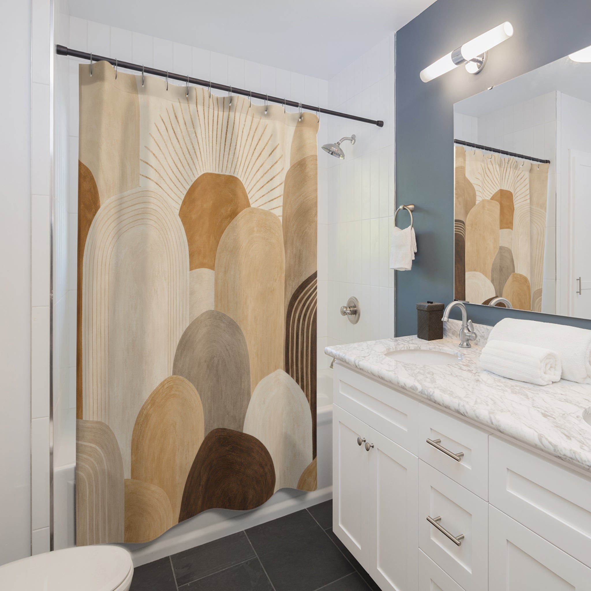 Brown Beige Sunburst Arch Shower Curtain