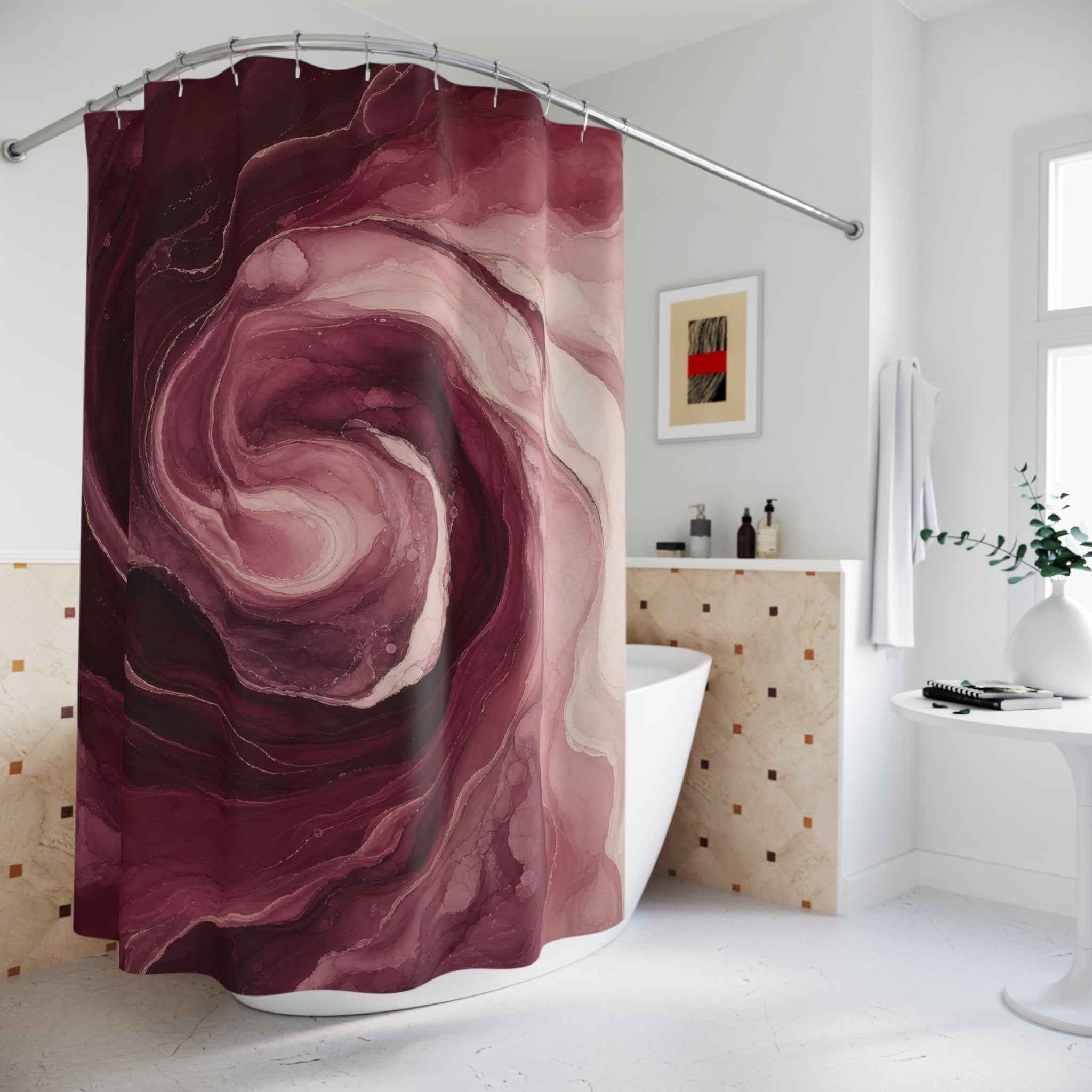 Burgundy Marble Spiral Shower Curtain