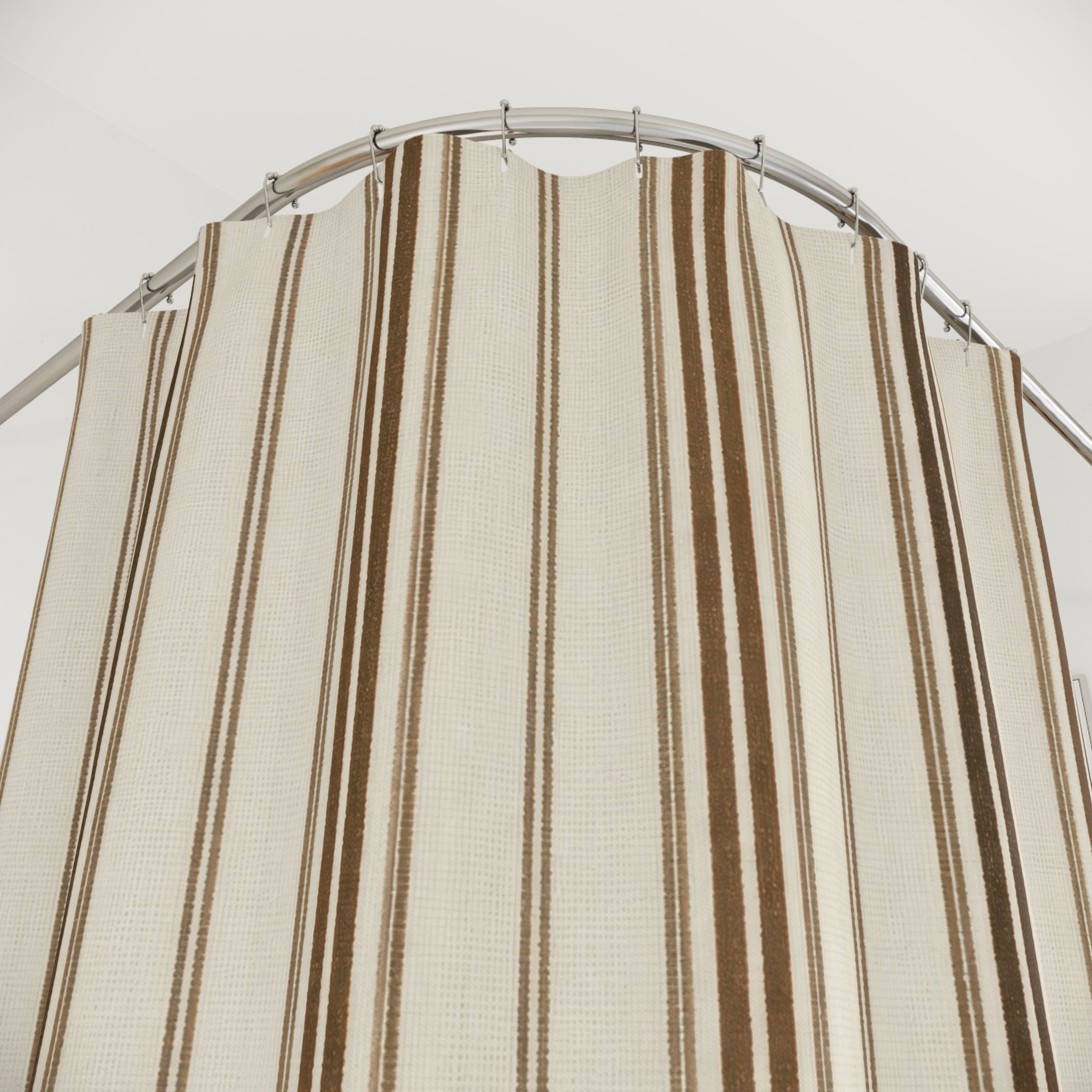 Brown Ticking Stripe Shower Curtain, Brown Cream Farmhouse Bathroom Decor, Warm Stripe Bath Curtain, Guest Bathroom Decor, Small Bath Decor