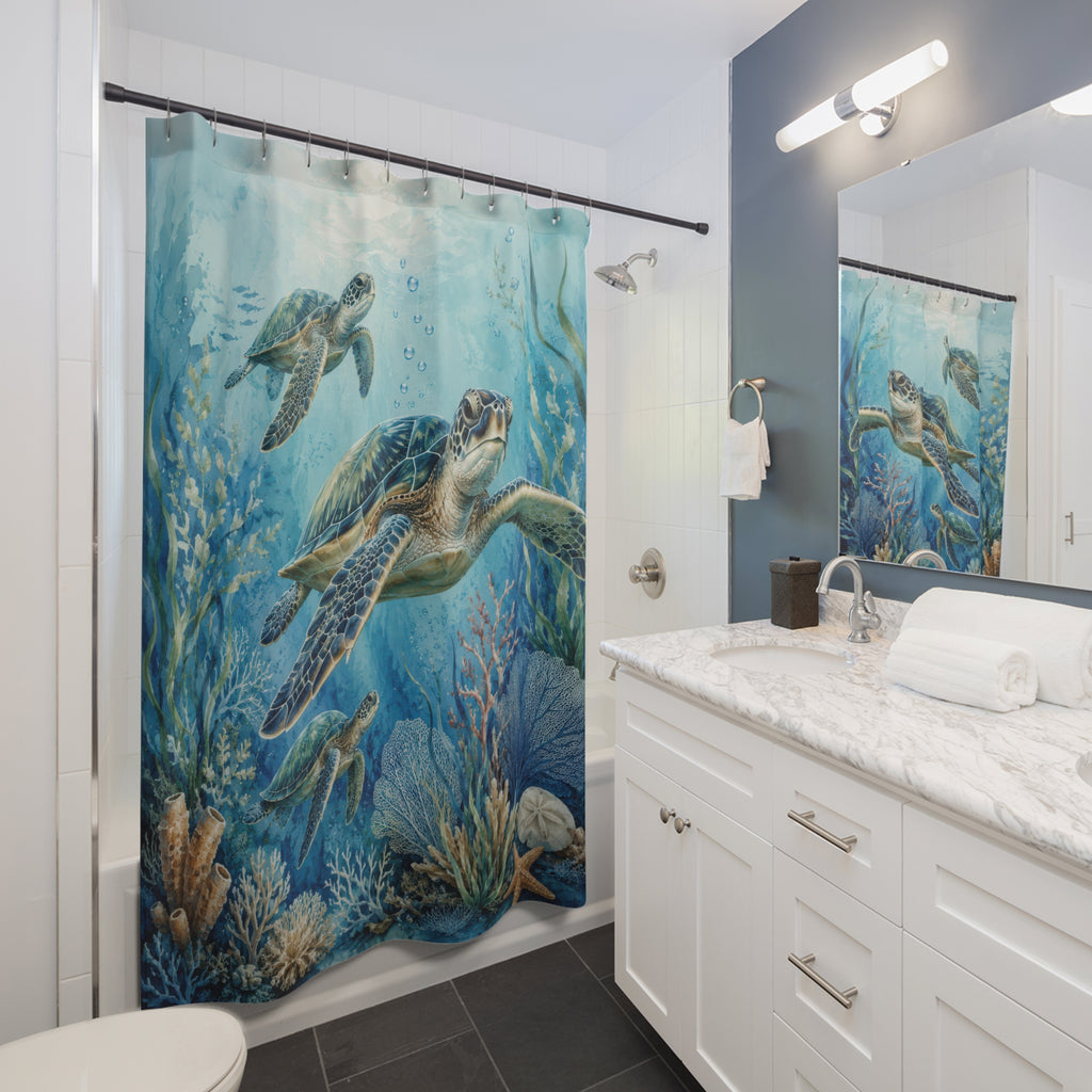 Sea Turtle Shower Curtain: Blue Green Ocean