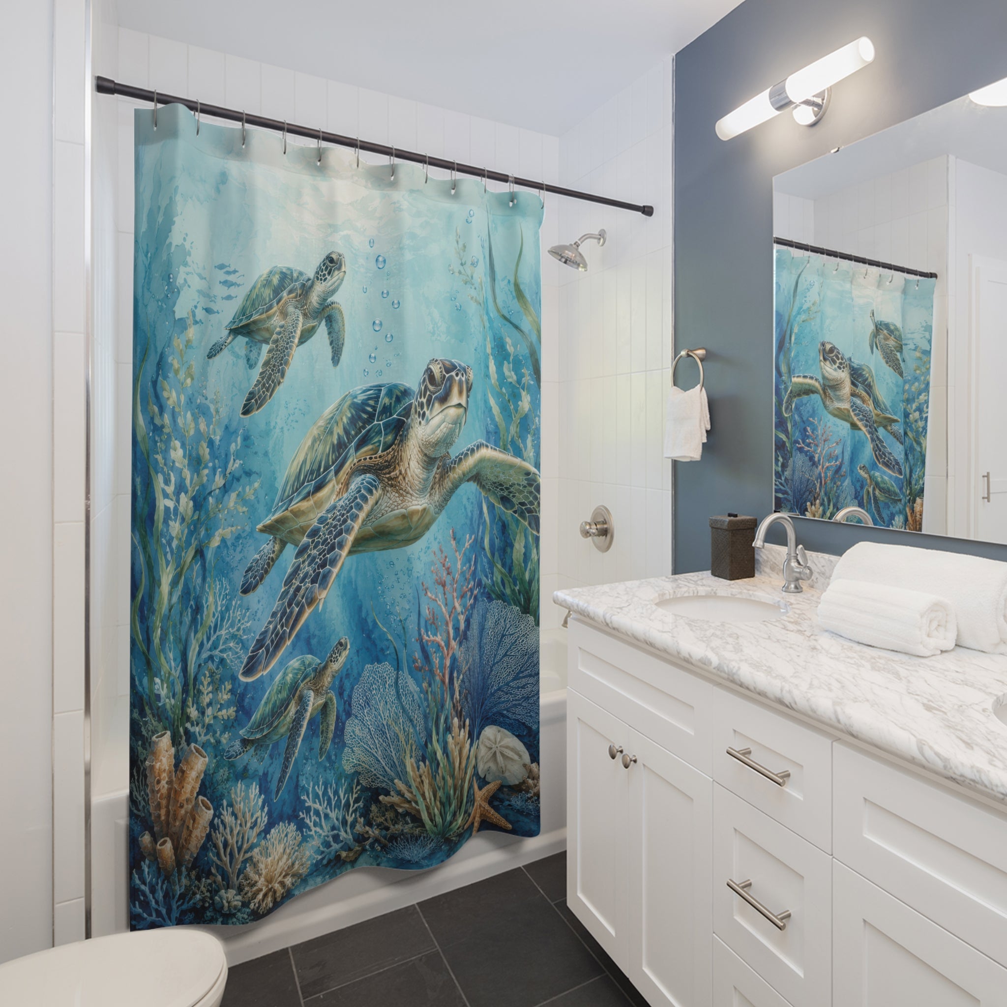 Sea Turtle Shower Curtain: Blue Green Ocean