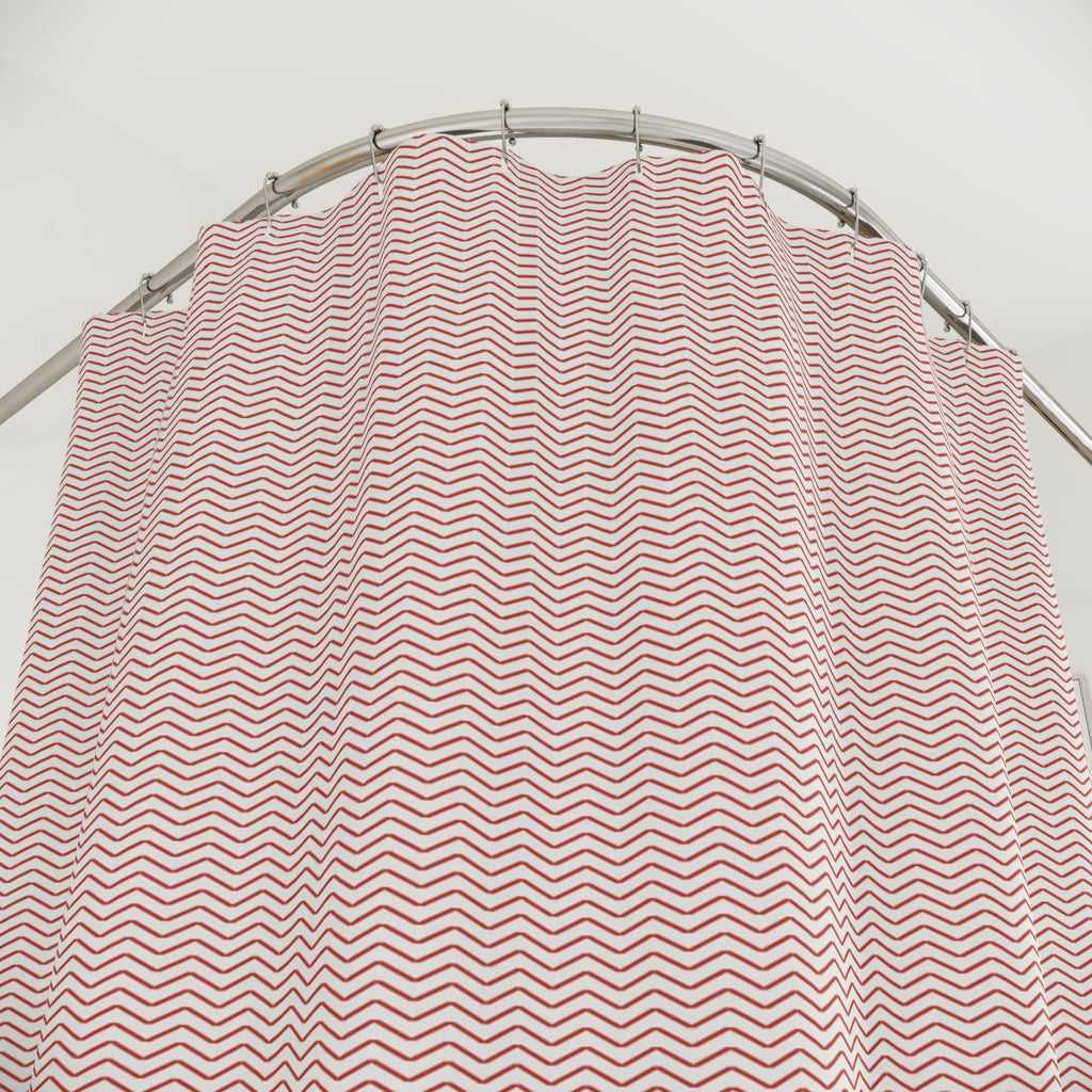 Red & White Herringbone Shower Curtain – Woven Zigzag