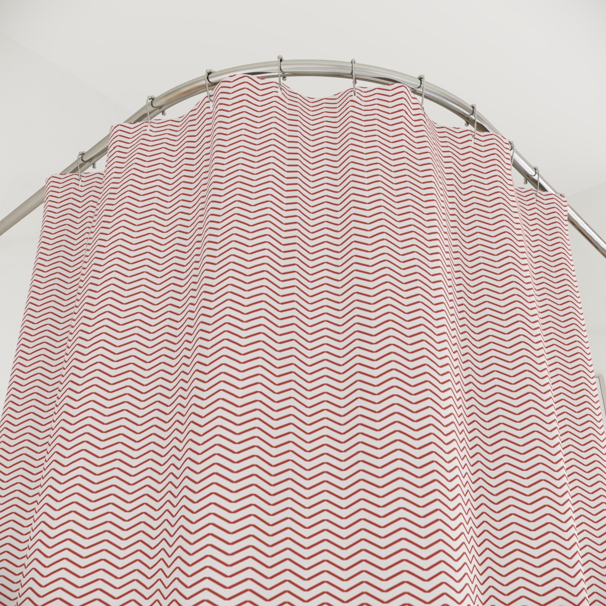 Red & White Herringbone Shower Curtain – Woven Zigzag
