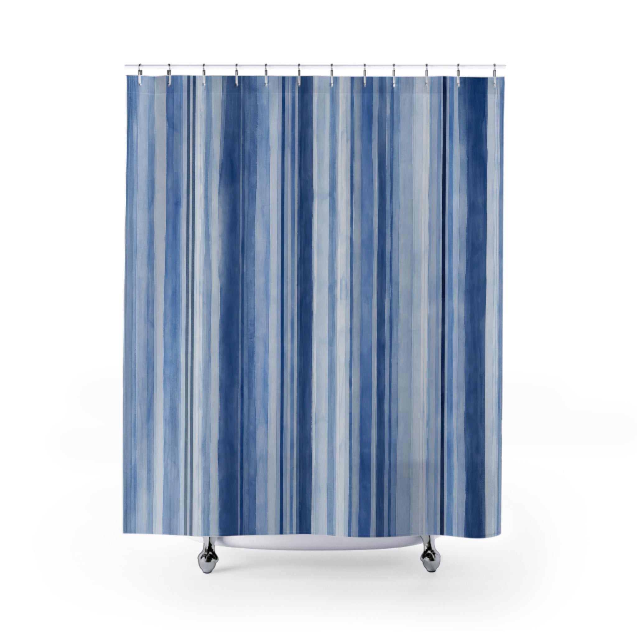 Pale Navy Watercolor Vertical Stripe Shower Curtain