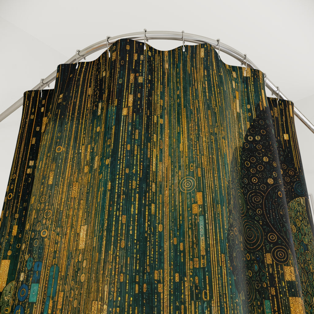 Gold Rain Forest Print Shower Curtain