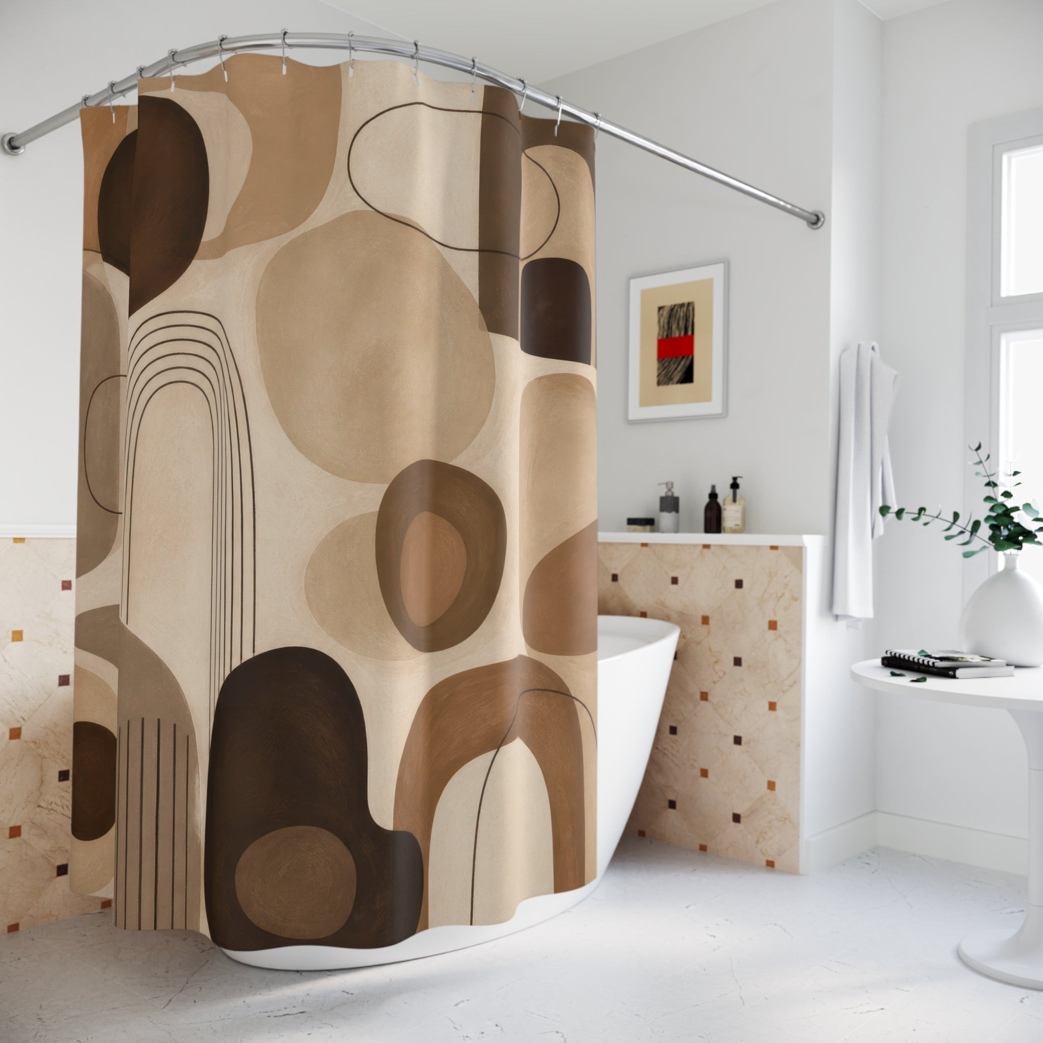 Brown Beige Modern Arch Geometry Shower Curtain