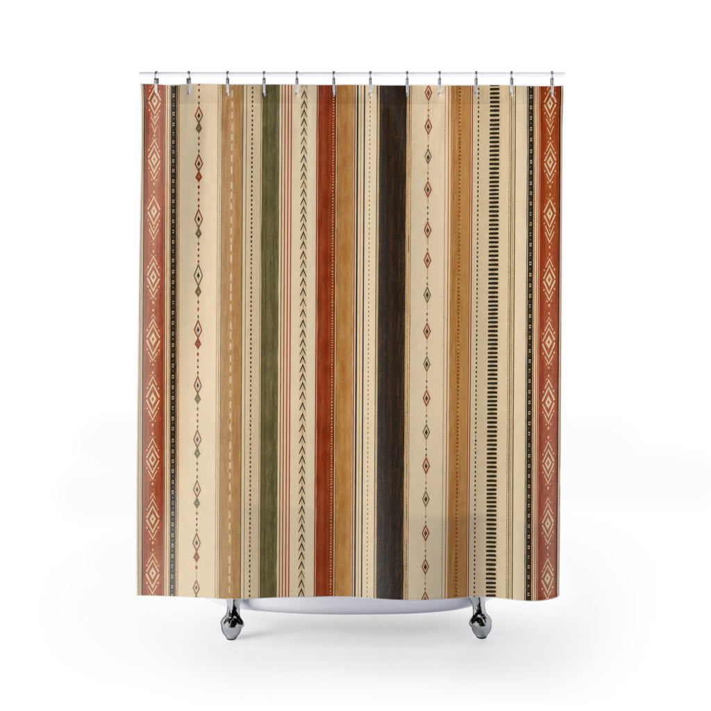 Beige Olive Terracotta Fine Stripe Shower Curtain