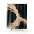 Beige and black fluid ink wash shower curtain with full front view