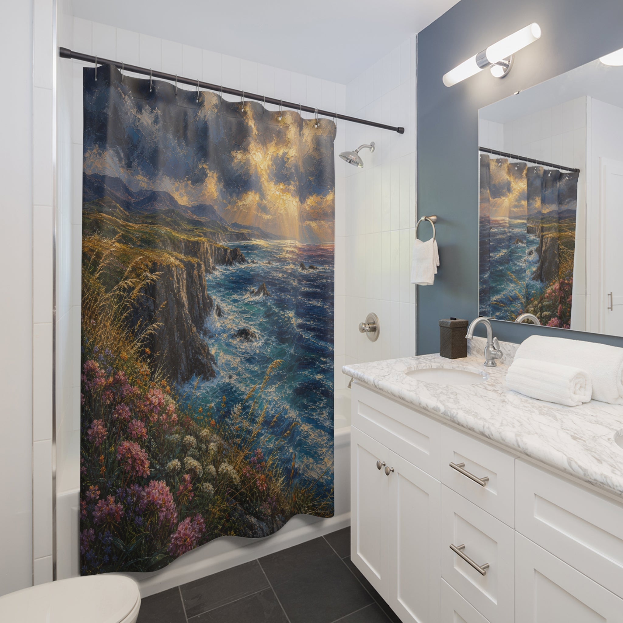 Oil Sea Cliffs Wild Grass Shower Curtain