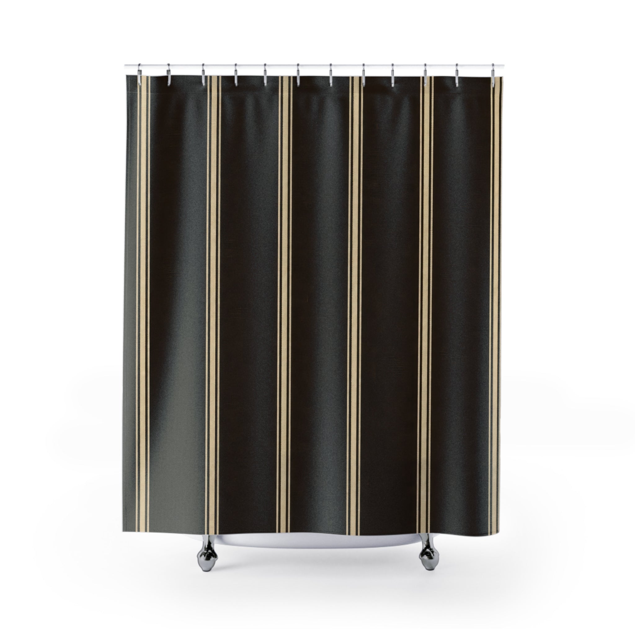 Brown Striped Shower Curtain, Dark Chocolate Bath Decor, Cream Vertical Line Pattern, Moody Black Brown Guest Bathroom Decor Style
