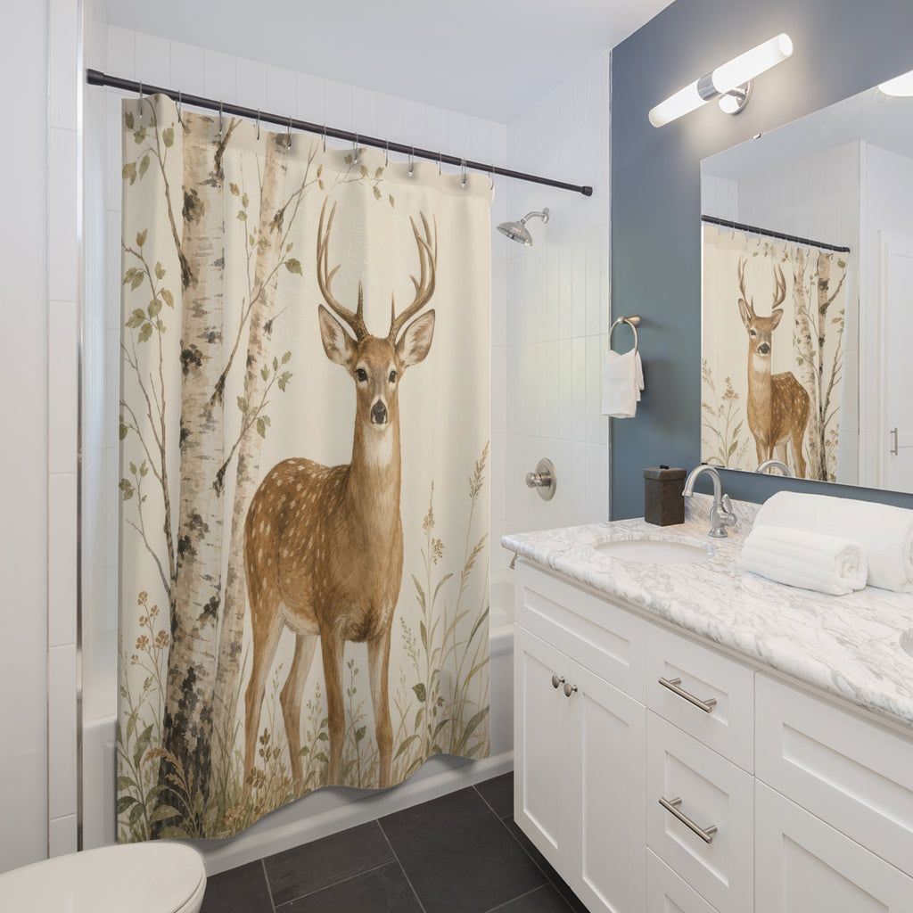 Birch Woodland Deer Shower Curtain