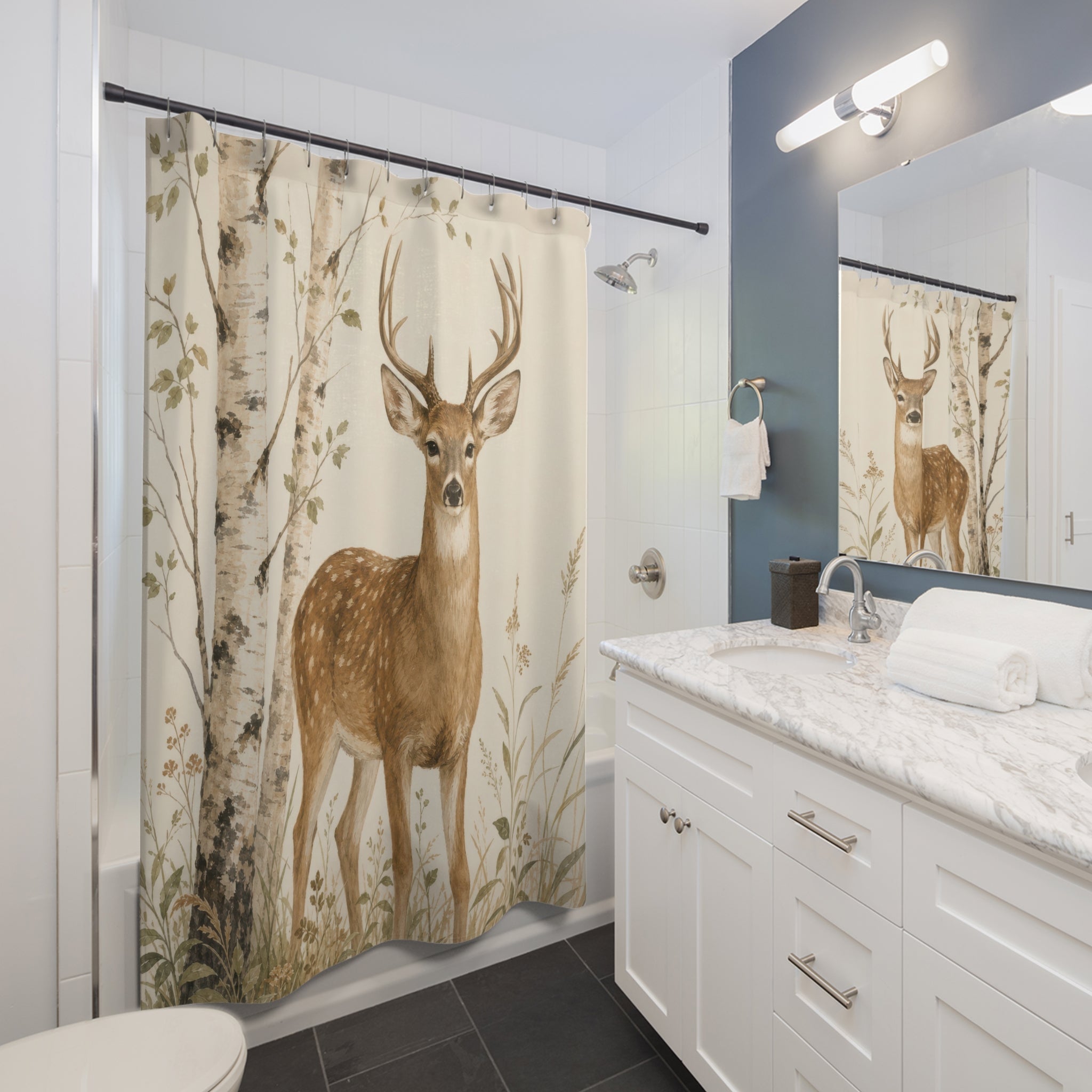Birch Woodland Deer Shower Curtain