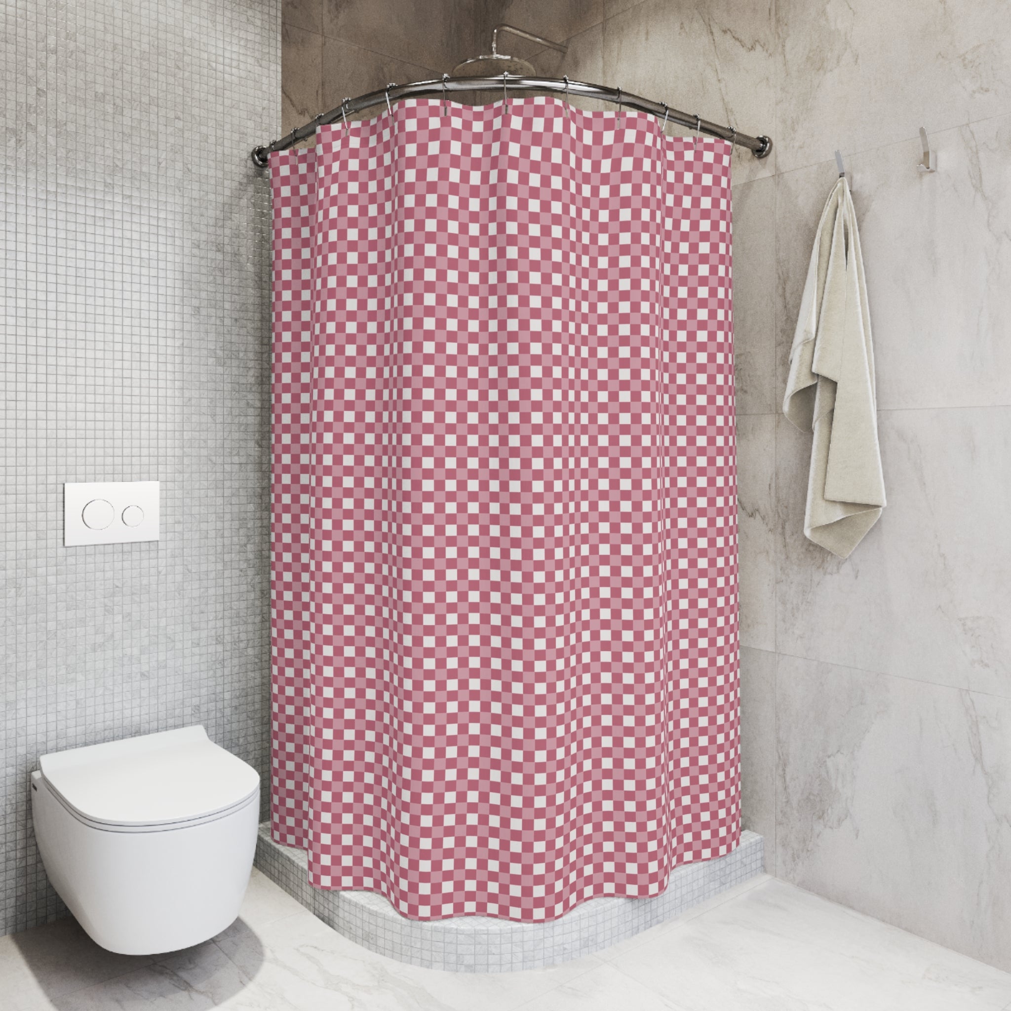 Pink & White Gingham Shower Curtain – Dusty Rose
