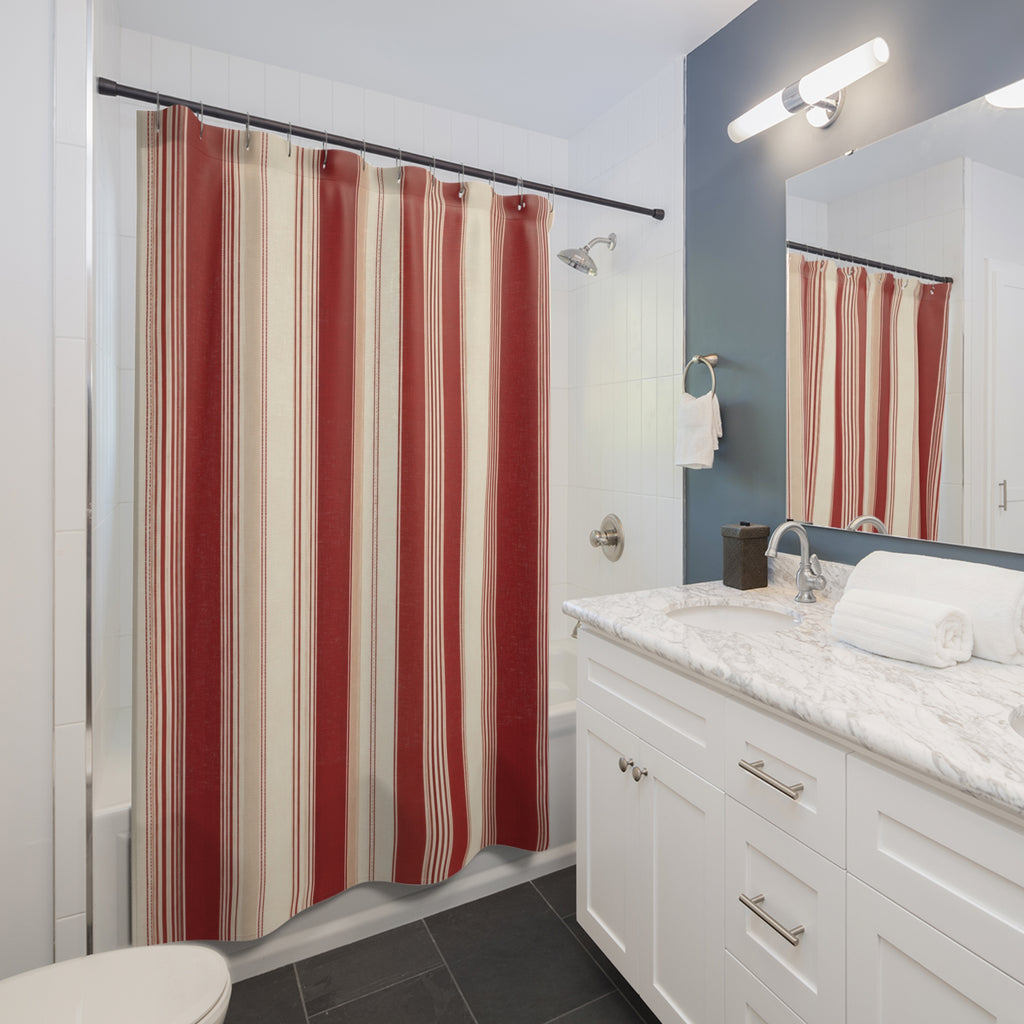 Red White Luxury Ticking Stripe Shower Curtain