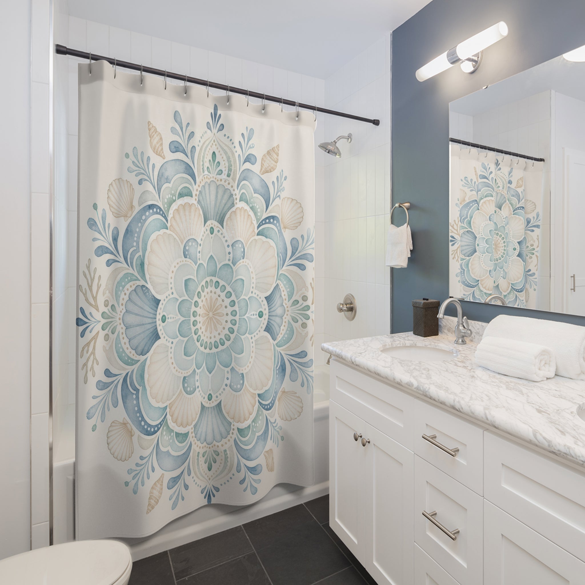 Aqua Floral Medallion Shower Curtain