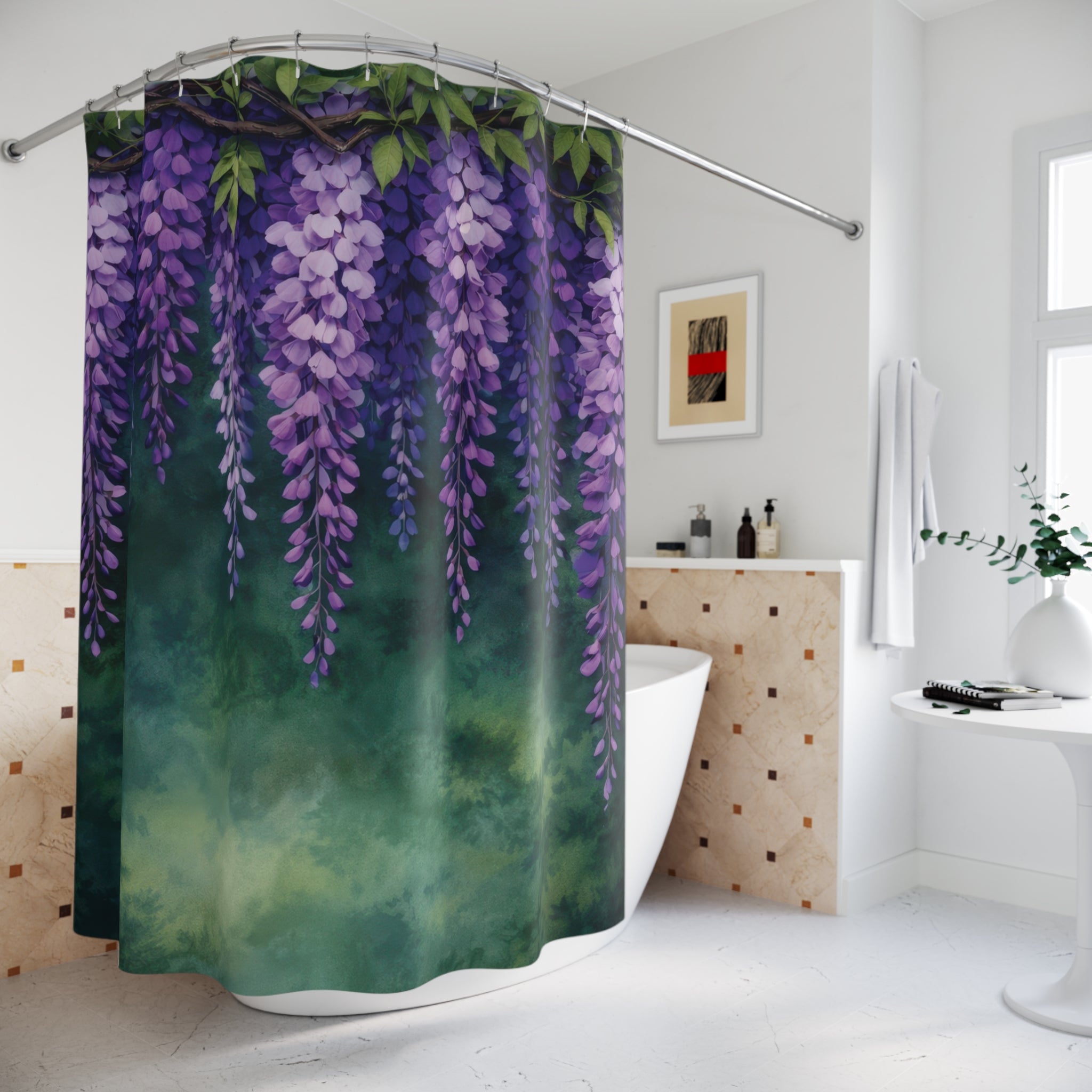 Purple Wisteria Shower Curtain – Forest Green Moody
