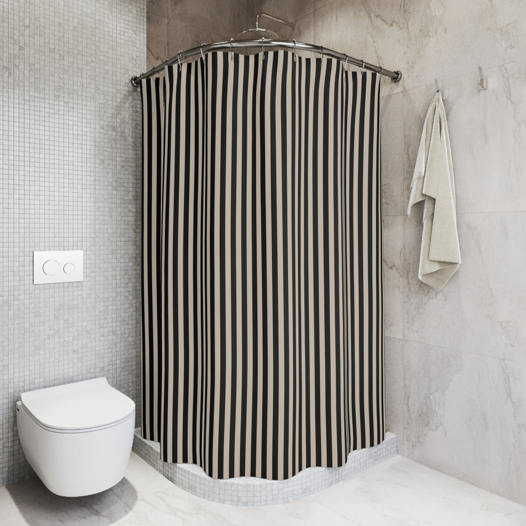 Black and Beige Cabana Stripe Shower Curtain