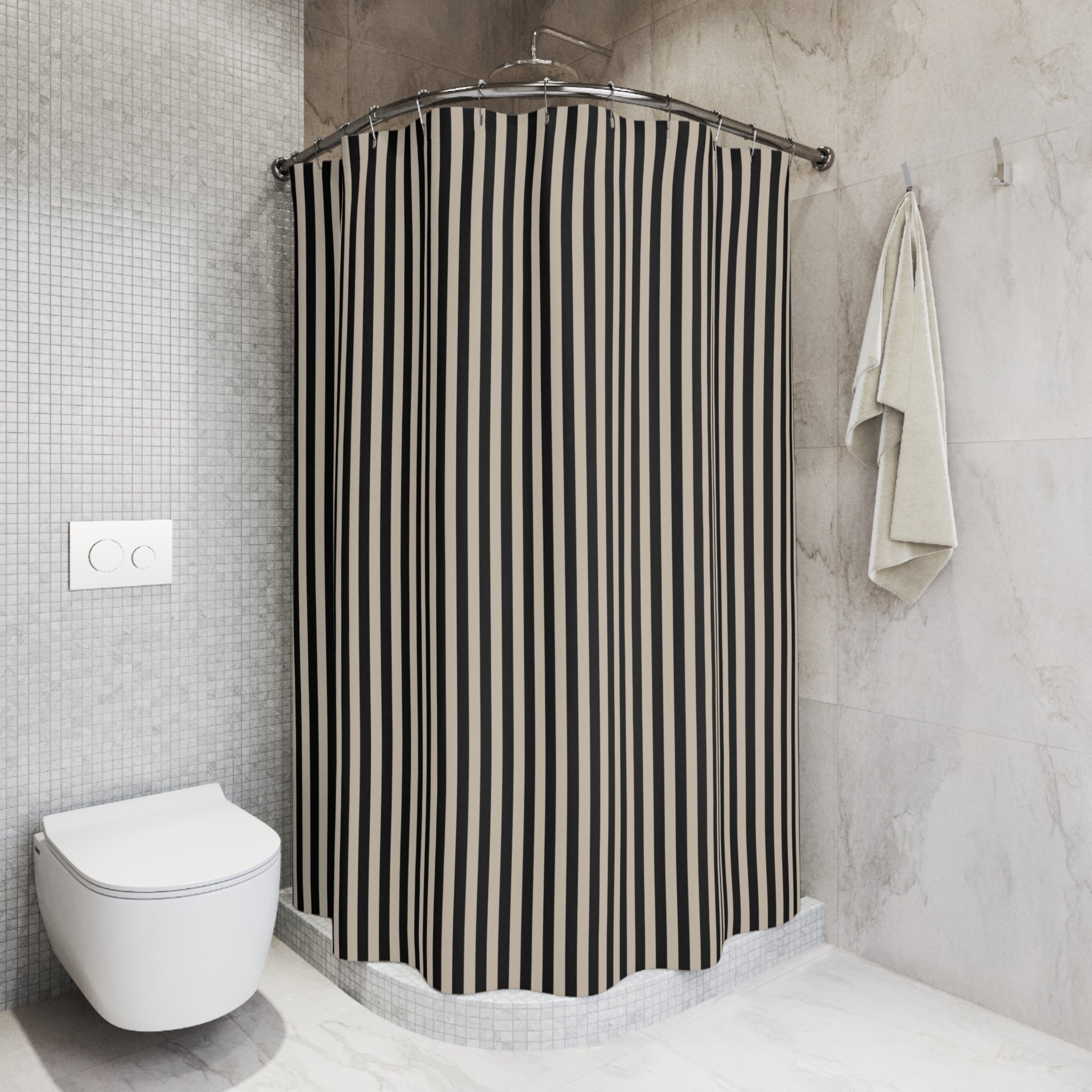 Black and Beige Cabana Stripe Shower Curtain